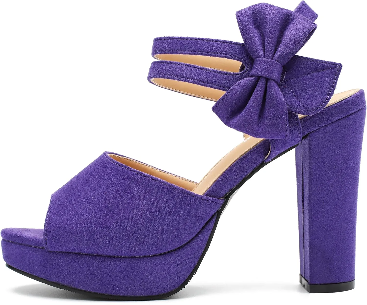 fereshte Women's Bow Chunky Heel Sandals Platform Peep Toe Ankle Strap Slingback Dress Shoes