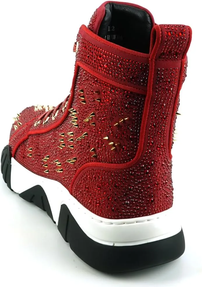 FI-2412 Rhinestone Spikes High Top Sneakers