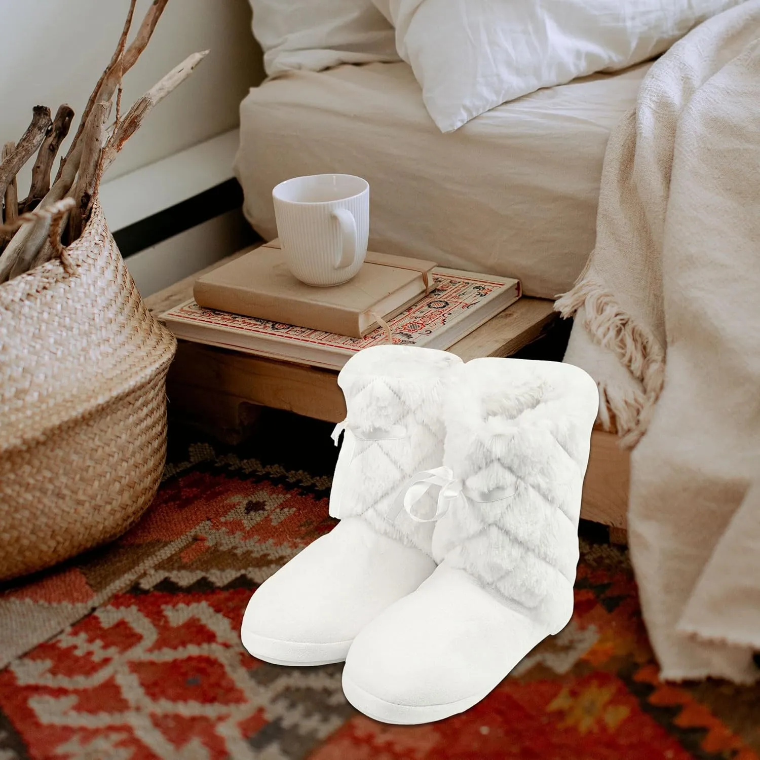 Forfoot Slippers Womens Indoor Slipper Boots for Ladies Girls with Knitted Upper and Bow