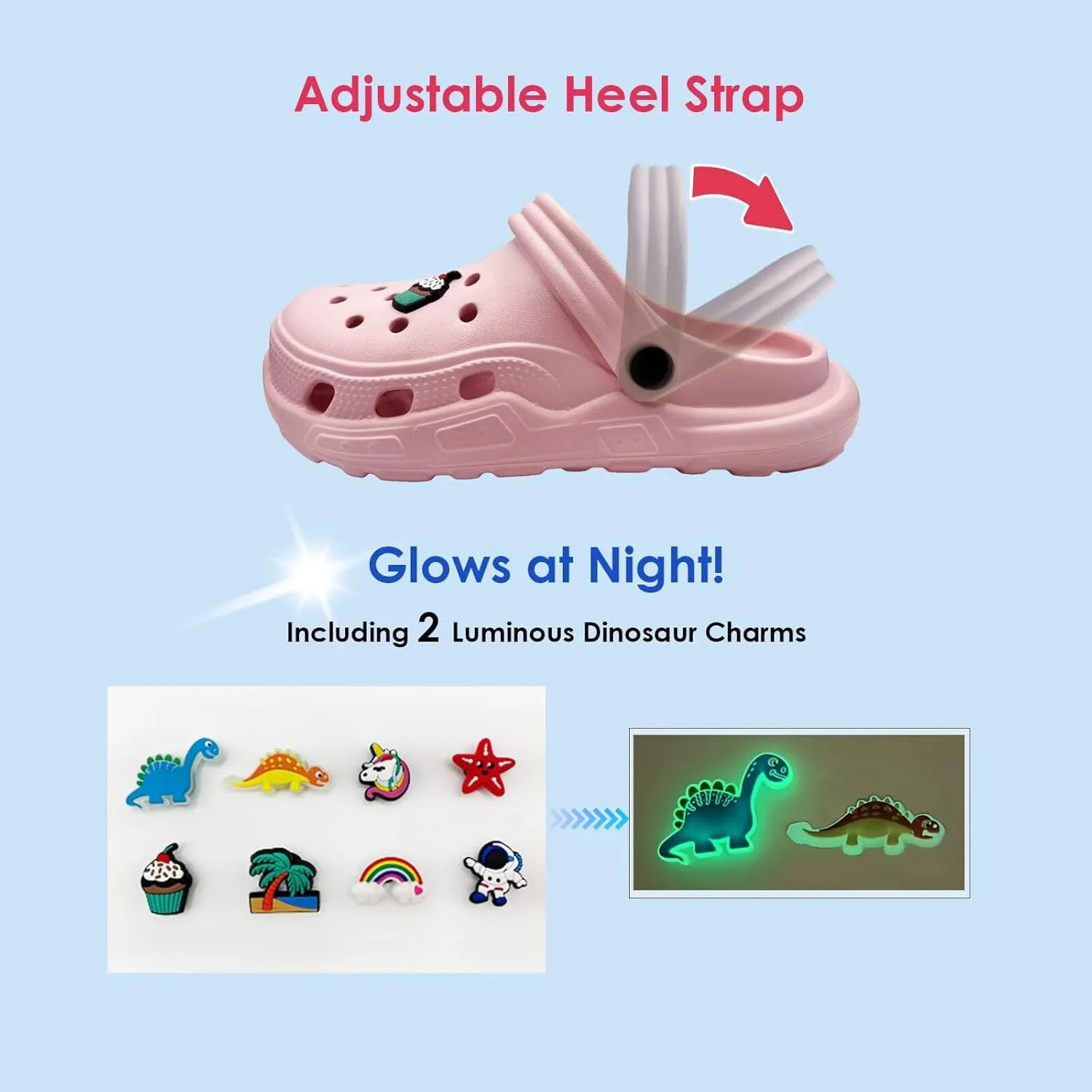 Girls Durable Roomy Sandals Little Big Kids Luminous Slip on Clogs Boys Children Pool Water Garden Swim Beach Slipper (Runs 1 Size Large)