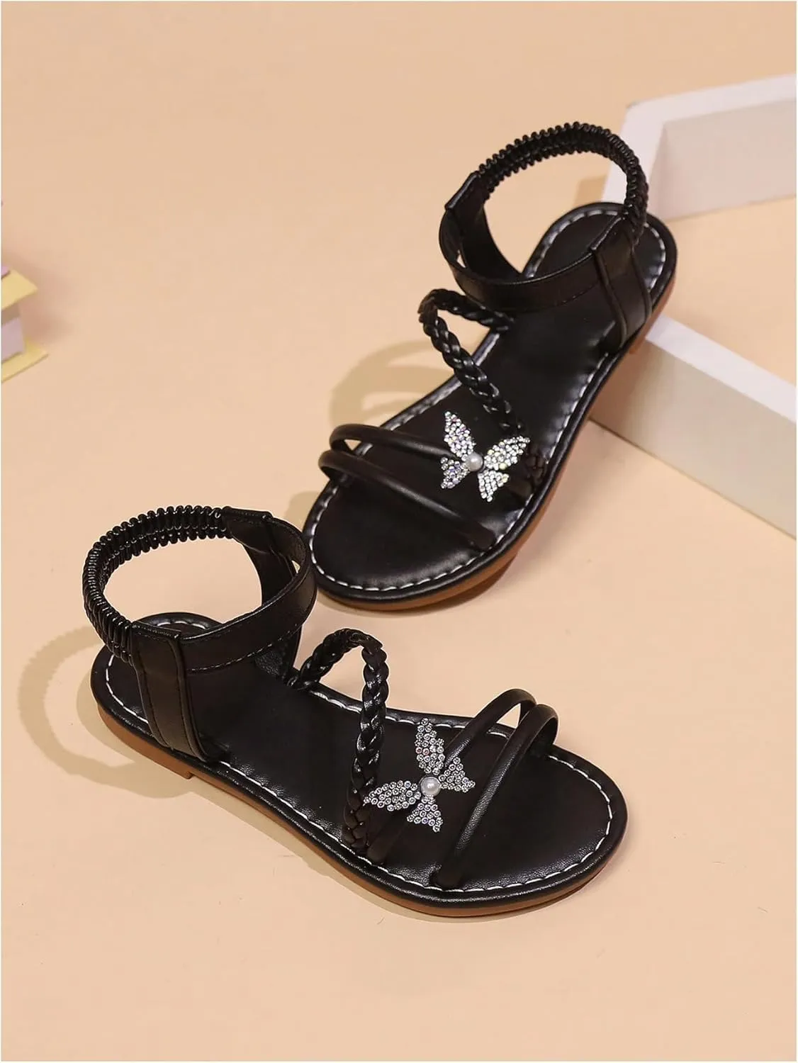 GORGLITTER Girl's Dress Sandals Strappy Glitter Butterfly Open Toe Sandals