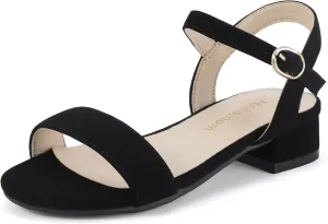 Hehainom Girls Dress Shoes Sandals Open Toe Flower Girl Wedding Party School for Little Big Kids Chunky Low Heels Shoes