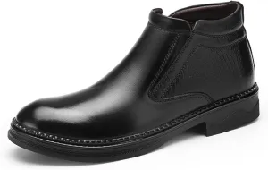 HOOENG Chelsea Boots for Men Crocodile Print Cowhide Leather Slip on Wearable Waterproof Non Slip Casual Classic (Color : Black Lined, Size : 7.5)