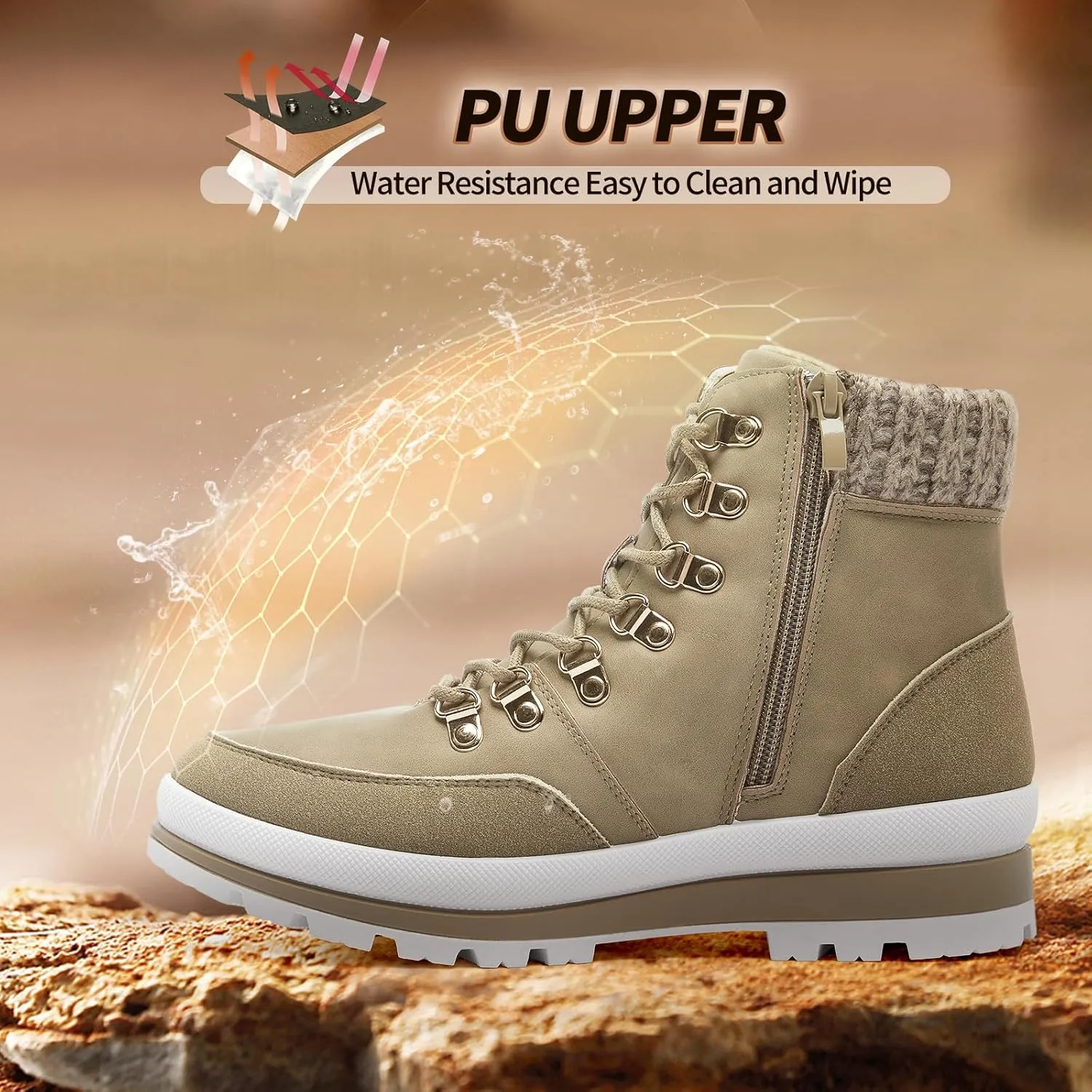 HYPOCRUTE Winter Snow Boots for Women Water Resistant Hiking Work Boots Women’s Snow Ankle Boots Comfortable Outdoor Shoes