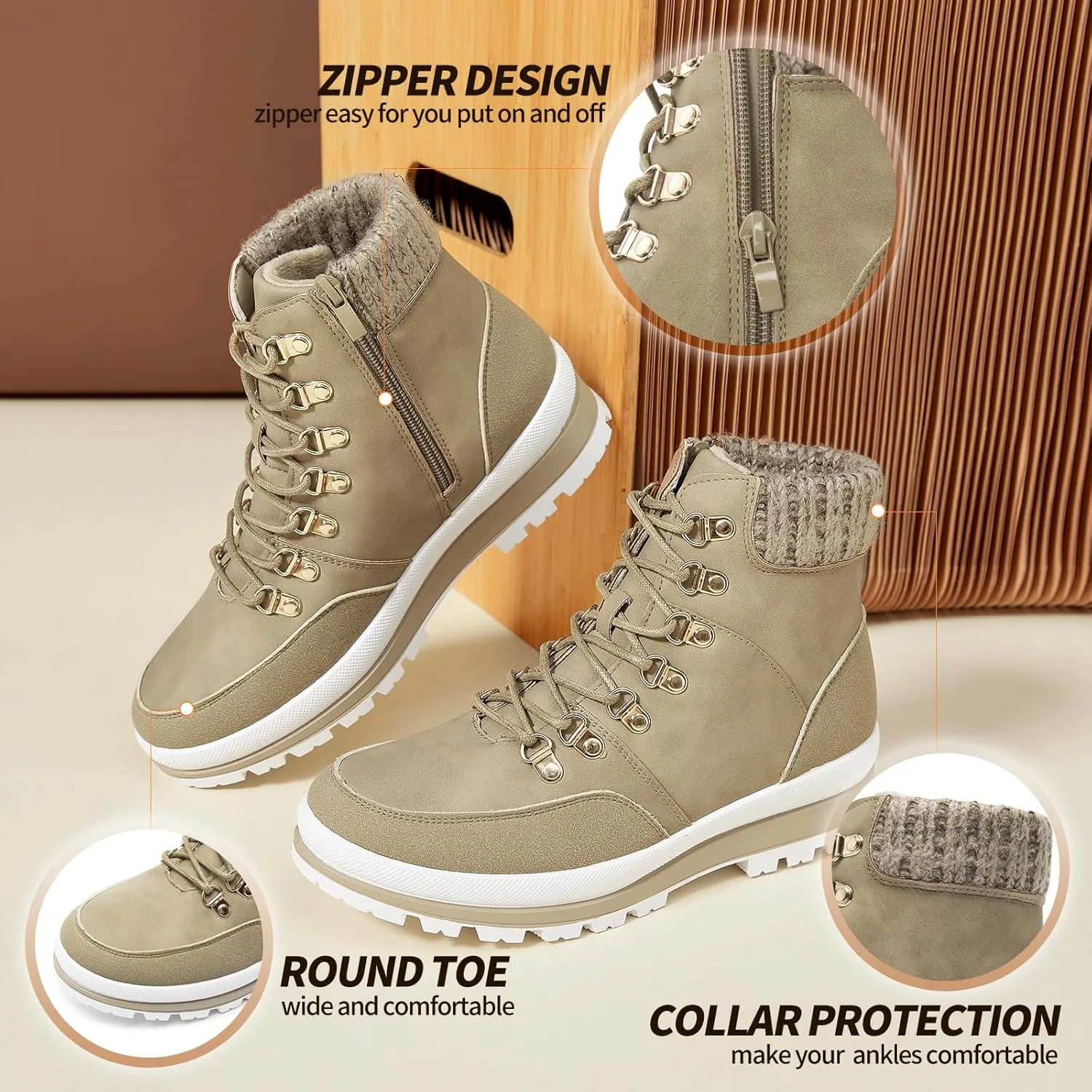 HYPOCRUTE Winter Snow Boots for Women Water Resistant Hiking Work Boots Women’s Snow Ankle Boots Comfortable Outdoor Shoes