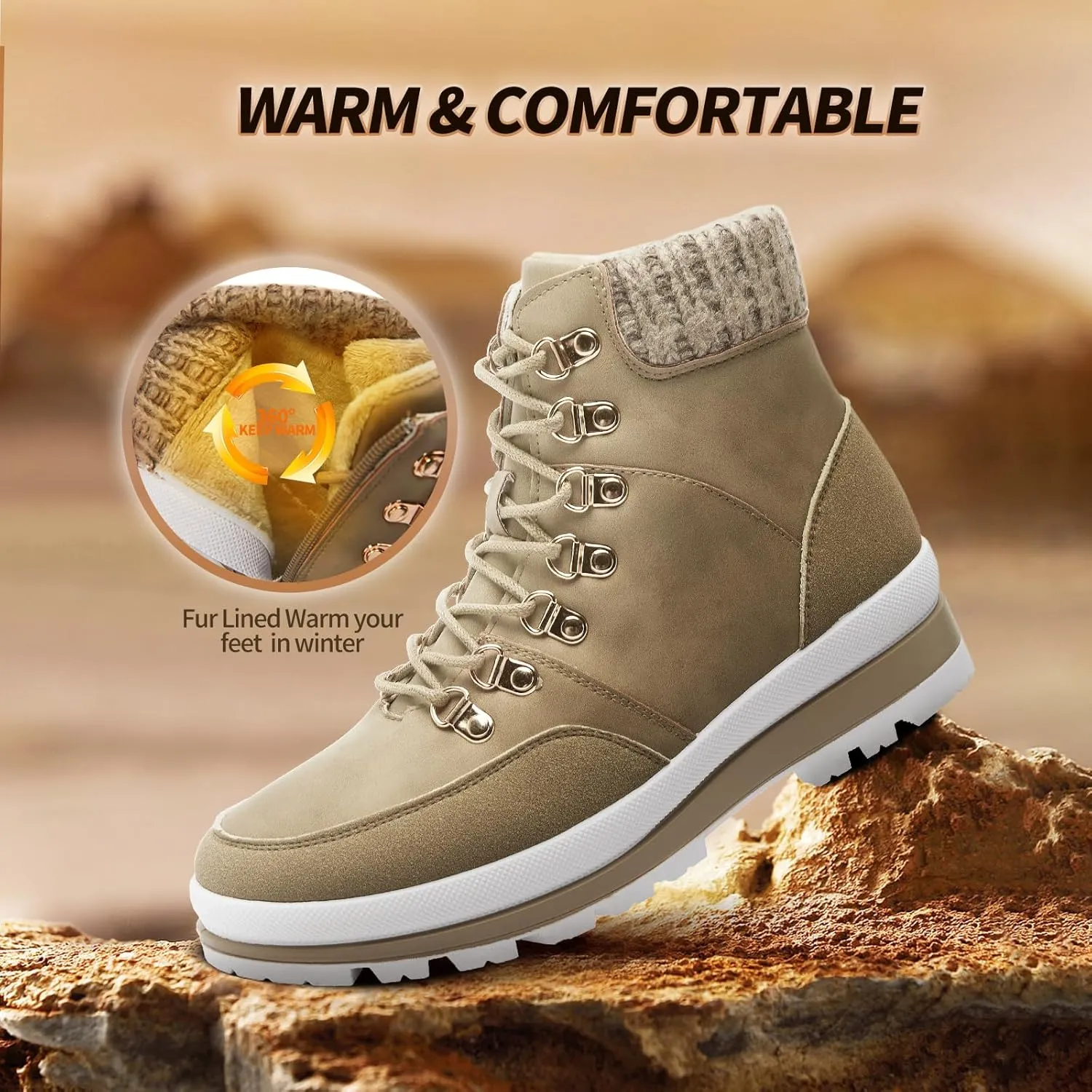 HYPOCRUTE Winter Snow Boots for Women Water Resistant Hiking Work Boots Women’s Snow Ankle Boots Comfortable Outdoor Shoes