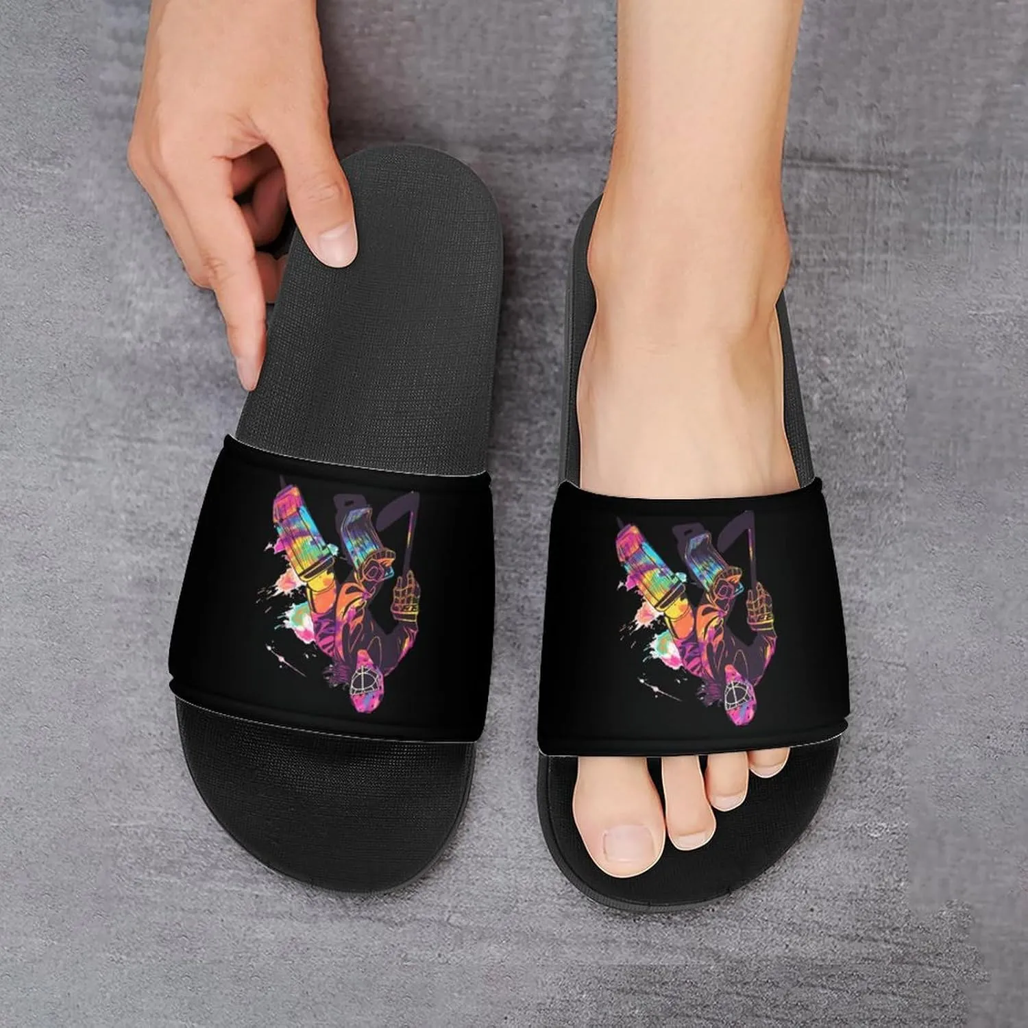 Ice Hockey Goalie Girl Watercolor Home Slippers Non-Slip PVC Shower Slippers Open Toe Sandals for Men Women