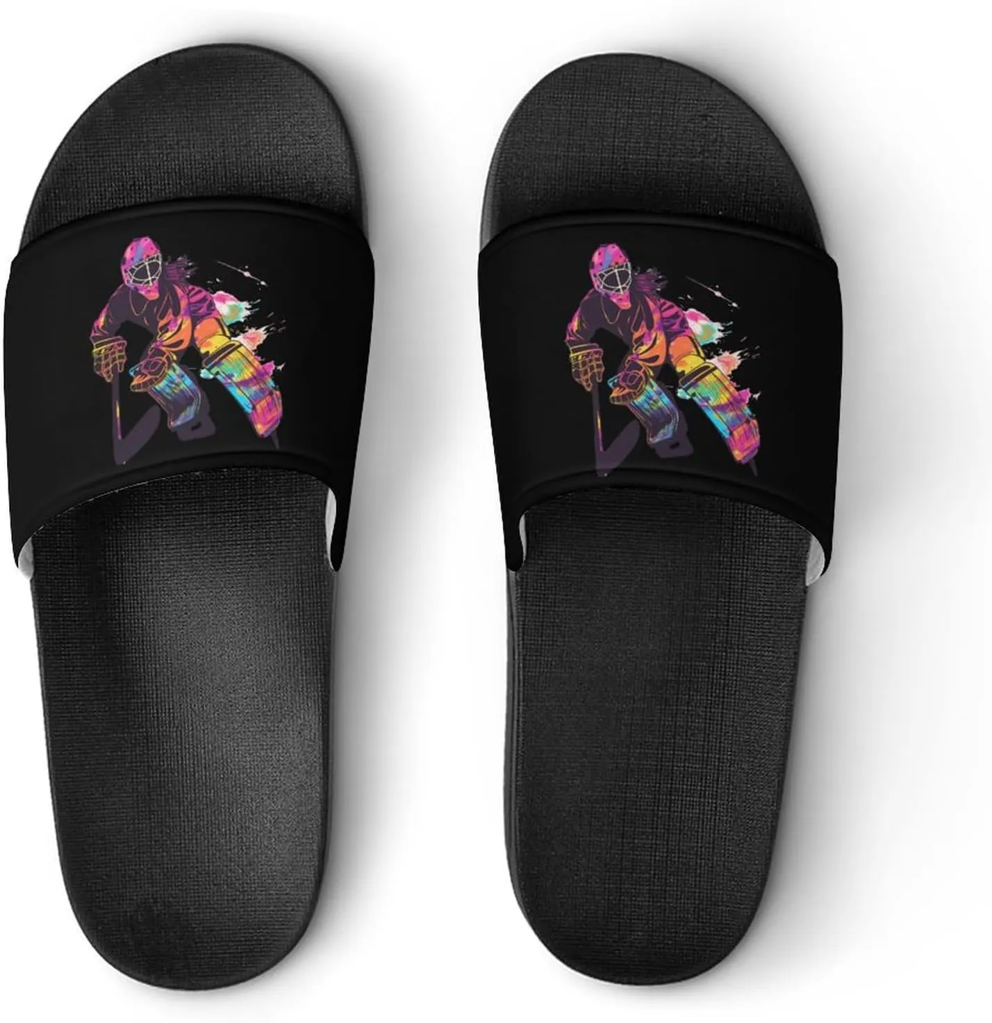 Ice Hockey Goalie Girl Watercolor Home Slippers Non-Slip PVC Shower Slippers Open Toe Sandals for Men Women