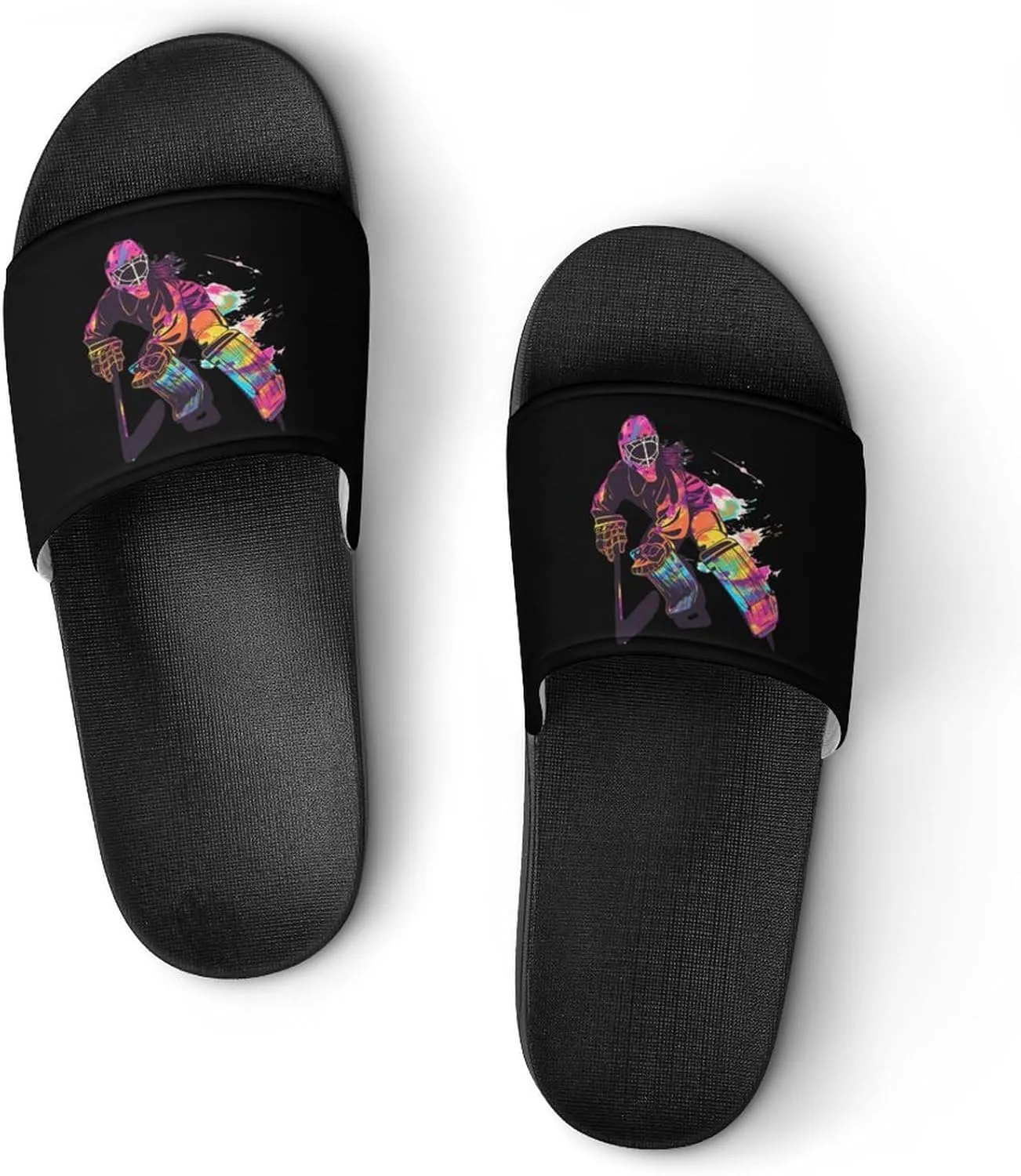 Ice Hockey Goalie Girl Watercolor Home Slippers Non-Slip PVC Shower Slippers Open Toe Sandals for Men Women