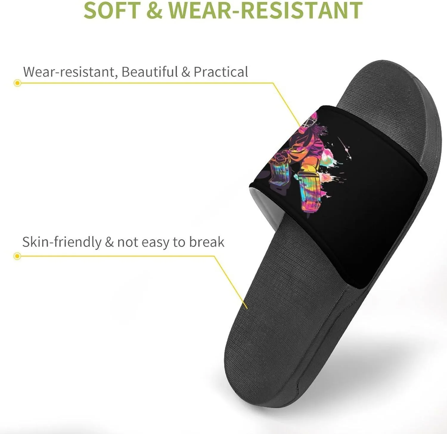 Ice Hockey Goalie Girl Watercolor Home Slippers Non-Slip PVC Shower Slippers Open Toe Sandals for Men Women