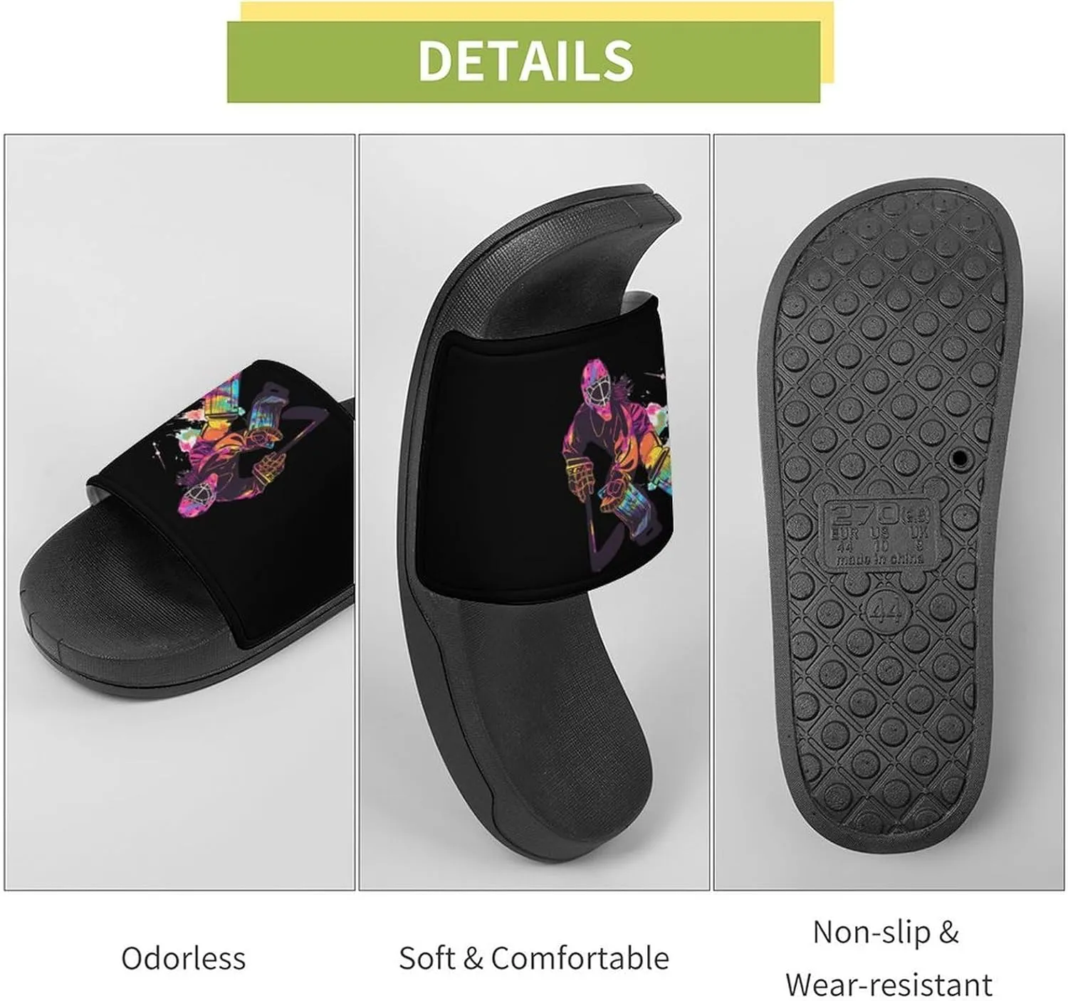 Ice Hockey Goalie Girl Watercolor Home Slippers Non-Slip PVC Shower Slippers Open Toe Sandals for Men Women