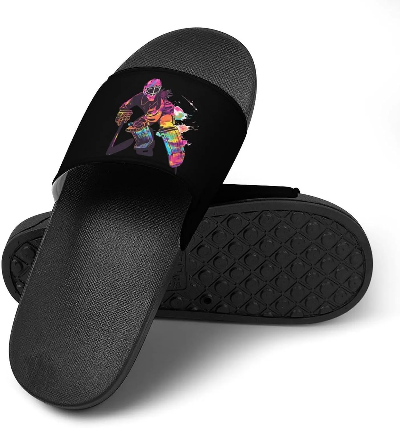Ice Hockey Goalie Girl Watercolor Home Slippers Non-Slip PVC Shower Slippers Open Toe Sandals for Men Women