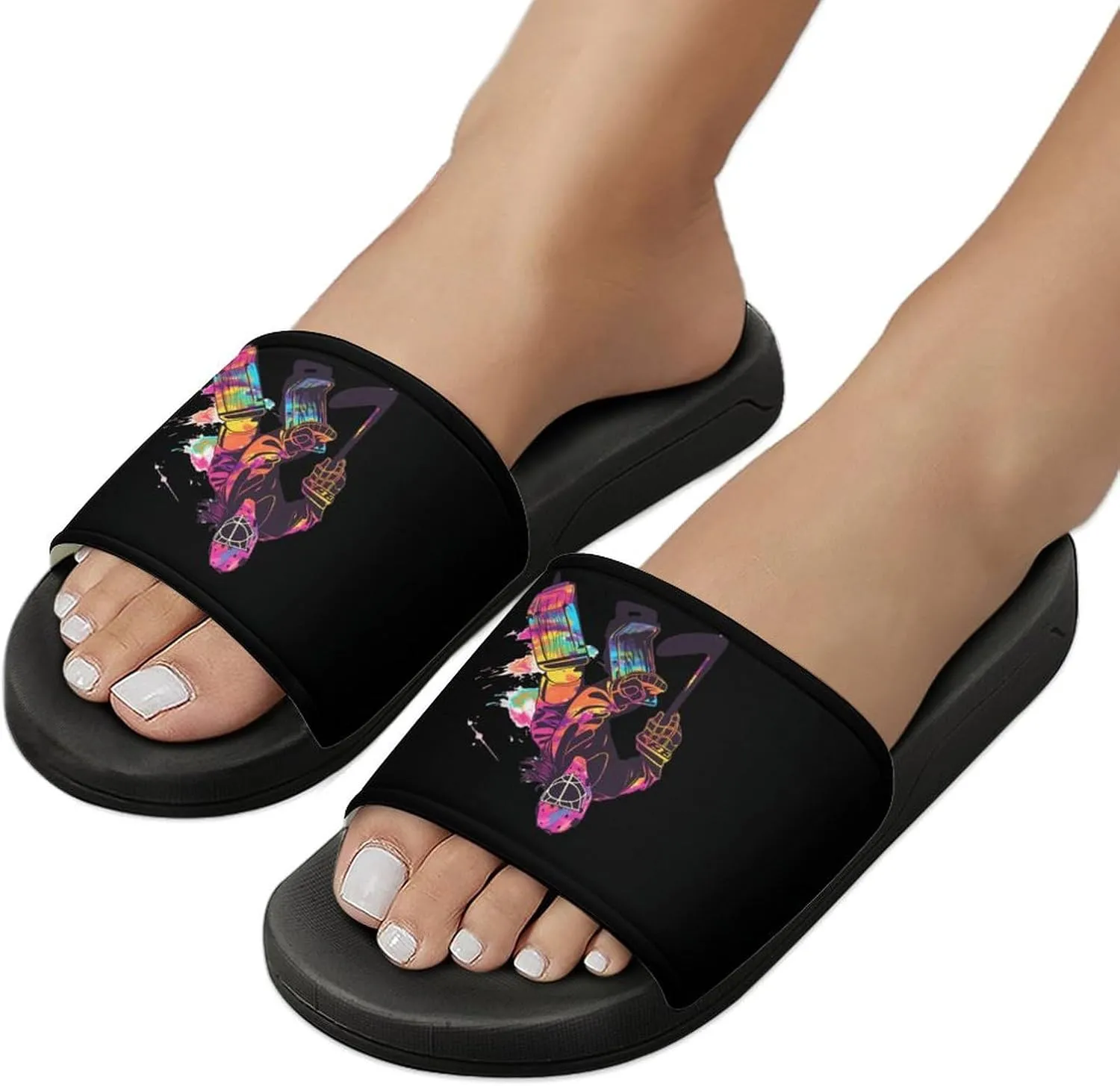 Ice Hockey Goalie Girl Watercolor Home Slippers Non-Slip PVC Shower Slippers Open Toe Sandals for Men Women