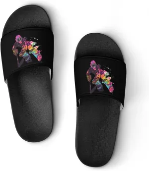 Ice Hockey Goalie Girl Watercolor Home Slippers Non-Slip PVC Shower Slippers Open Toe Sandals for Men Women