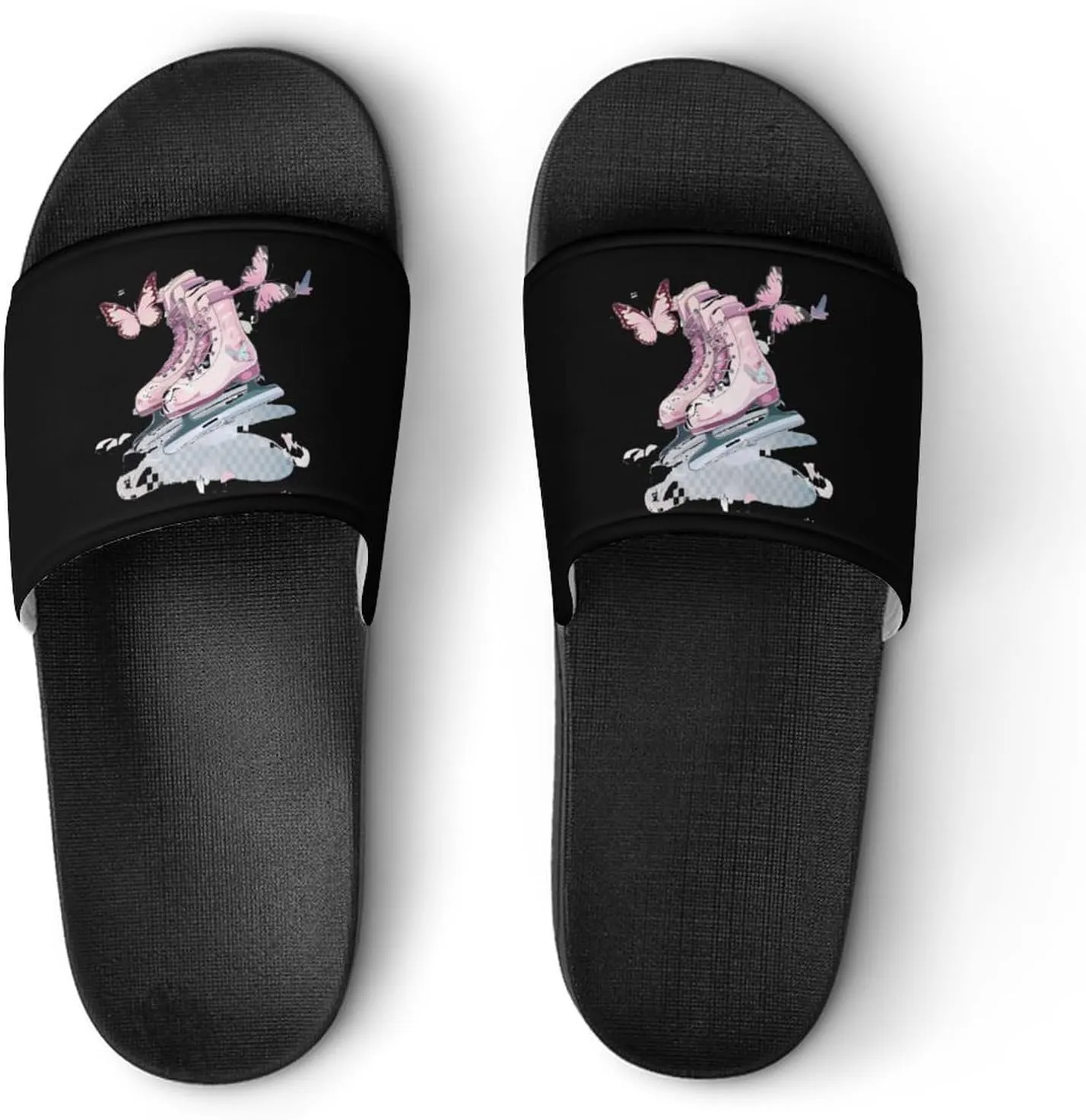 Ice Skate Figure Skating Skater Home Slippers Non-Slip PVC Shower Slippers Open Toe Sandals for Men Women