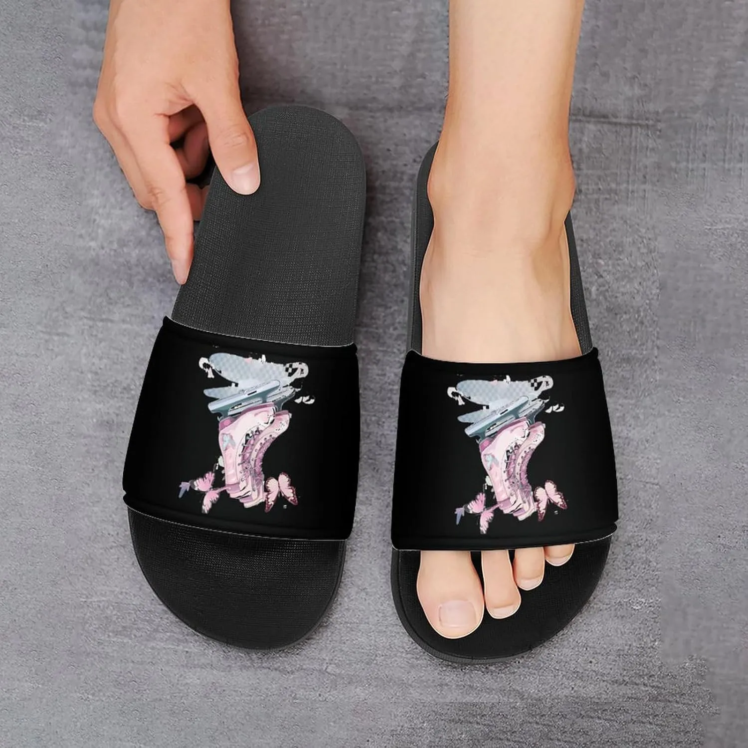 Ice Skate Figure Skating Skater Home Slippers Non-Slip PVC Shower Slippers Open Toe Sandals for Men Women