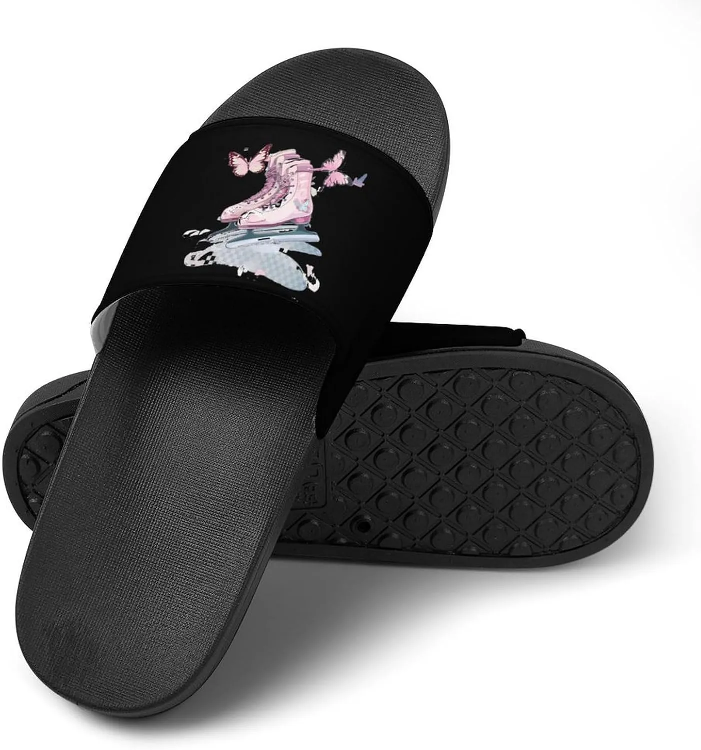 Ice Skate Figure Skating Skater Home Slippers Non-Slip PVC Shower Slippers Open Toe Sandals for Men Women