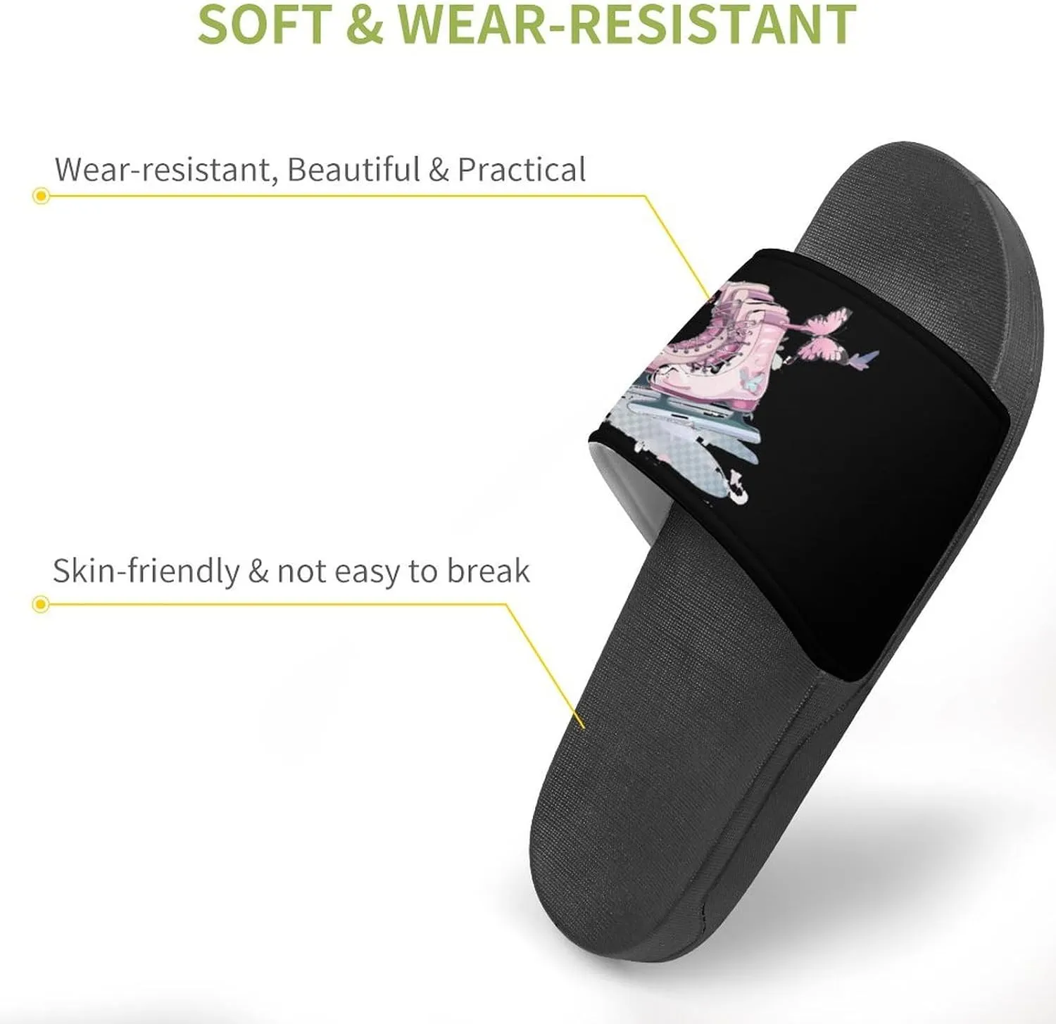 Ice Skate Figure Skating Skater Home Slippers Non-Slip PVC Shower Slippers Open Toe Sandals for Men Women
