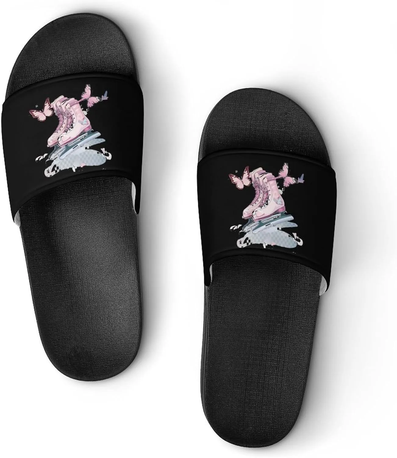 Ice Skate Figure Skating Skater Home Slippers Non-Slip PVC Shower Slippers Open Toe Sandals for Men Women