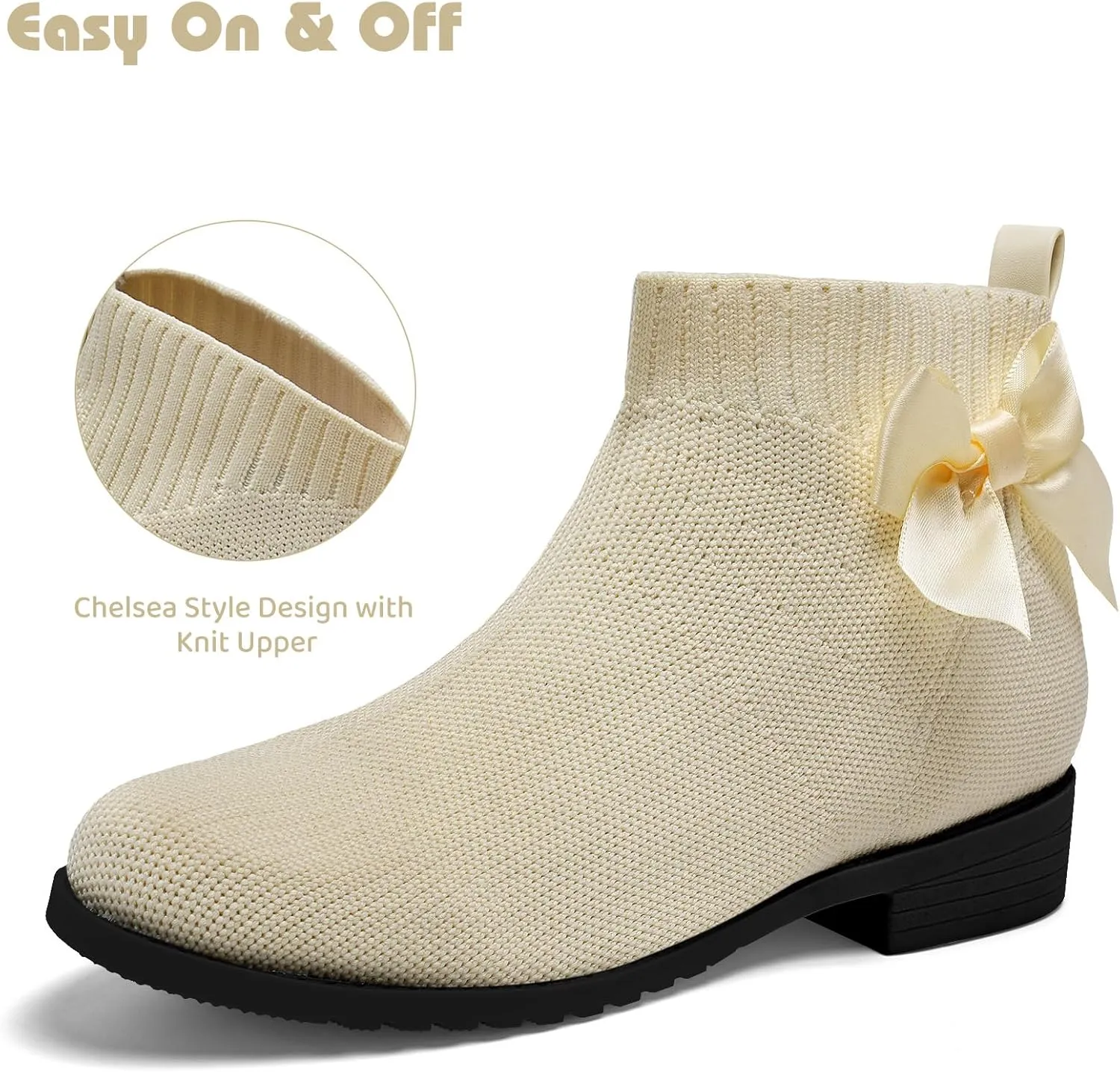 IceUnicorn Girls Chelsea Boots Knit Sock Ankle Boots Slip On Short Booties Girls Low Heel Boots for Little Kid/Big Kid