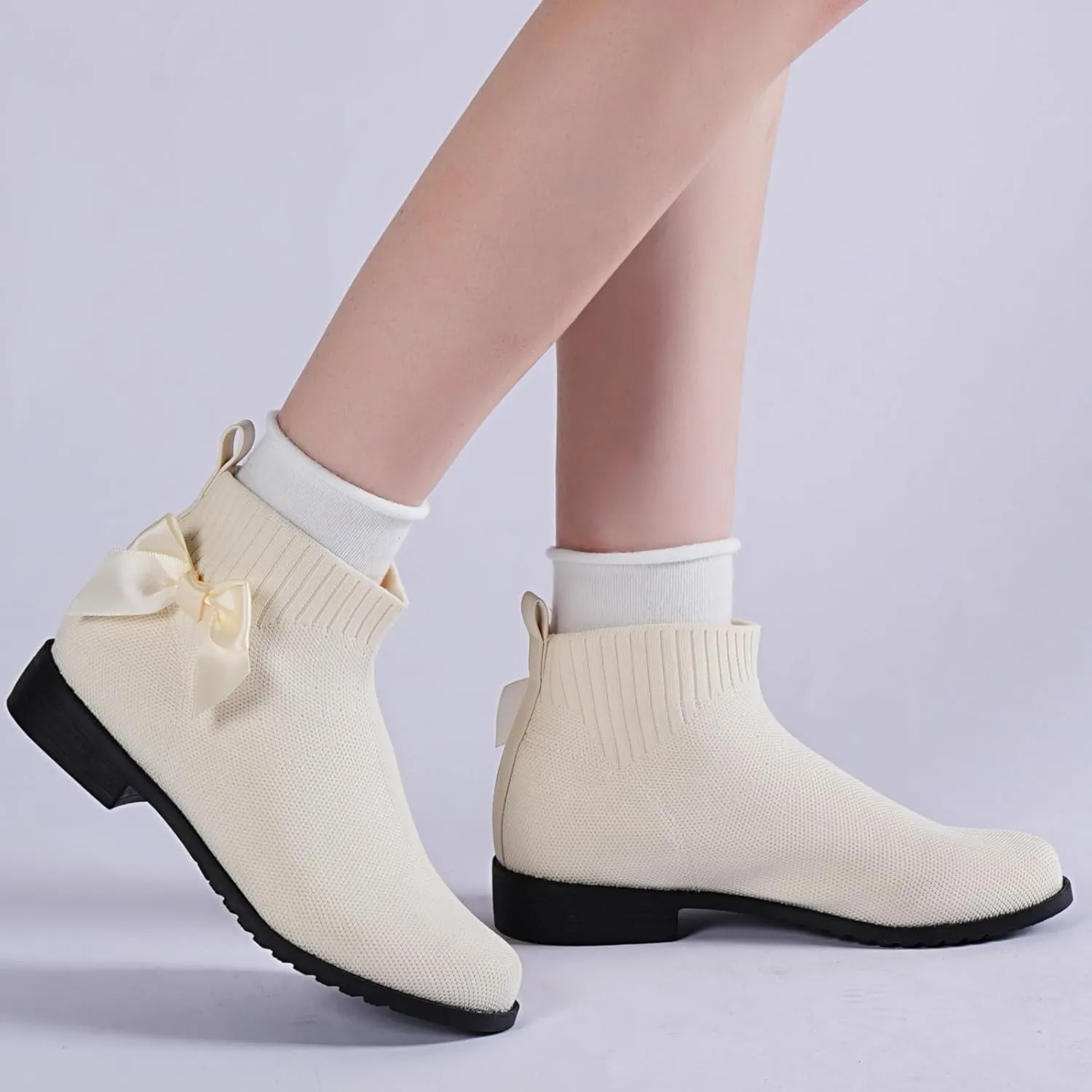 IceUnicorn Girls Chelsea Boots Knit Sock Ankle Boots Slip On Short Booties Girls Low Heel Boots for Little Kid/Big Kid