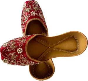 Indian Traditional Flats for Women Dressy Comfortable - Phulkari Khussa, Handmade Punjabi Jutti Ethnic Moajris for Casual & Festive Occasions
