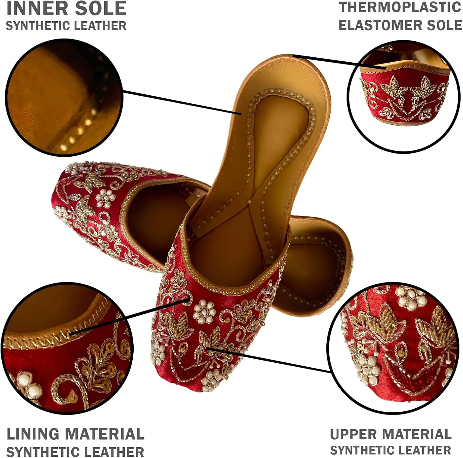Indian Traditional Flats for Women Dressy Comfortable - Phulkari Khussa, Handmade Punjabi Jutti Ethnic Moajris for Casual & Festive Occasions