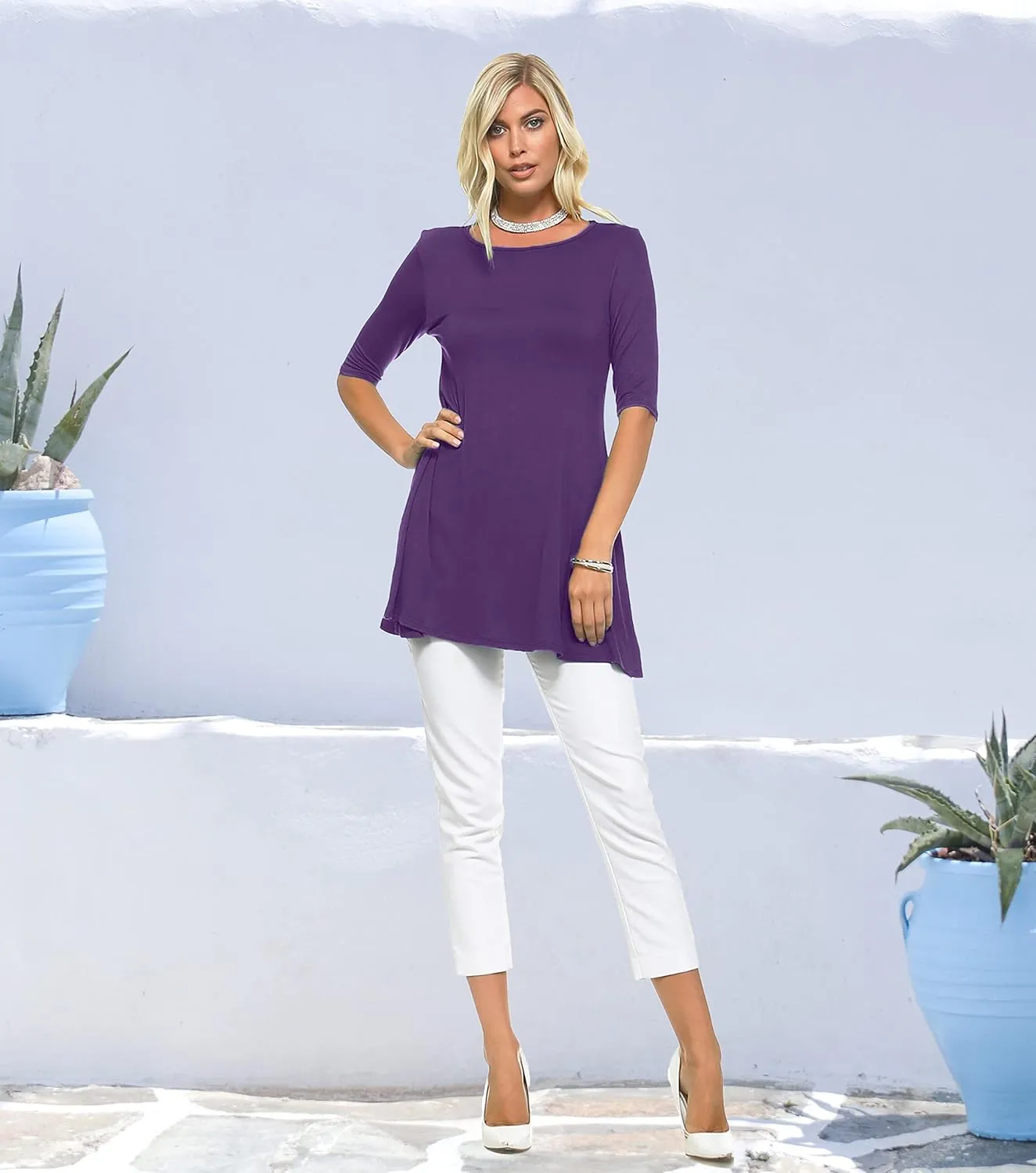 Isaac Liev Women's Tunic Top – 3 Pack Casual 3/4 Sleeve Basic Blouses T Shirts Tops Tee Dressy shirt Loose Fit T-shirt Tunics