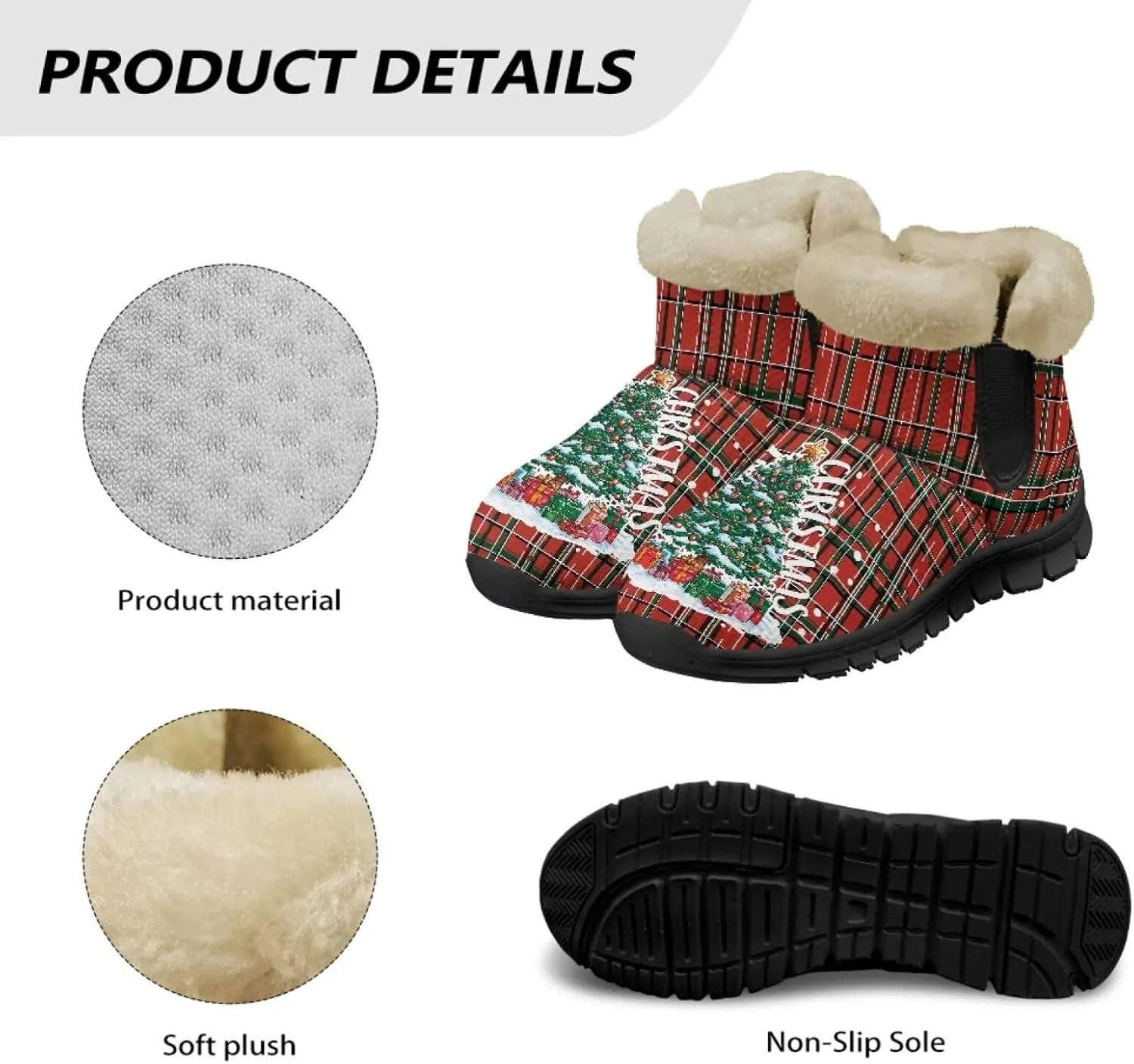 Jeiento Christmas Snow Boots for Women Fuzzy Ankle Booties Hiking Boots Non Slip