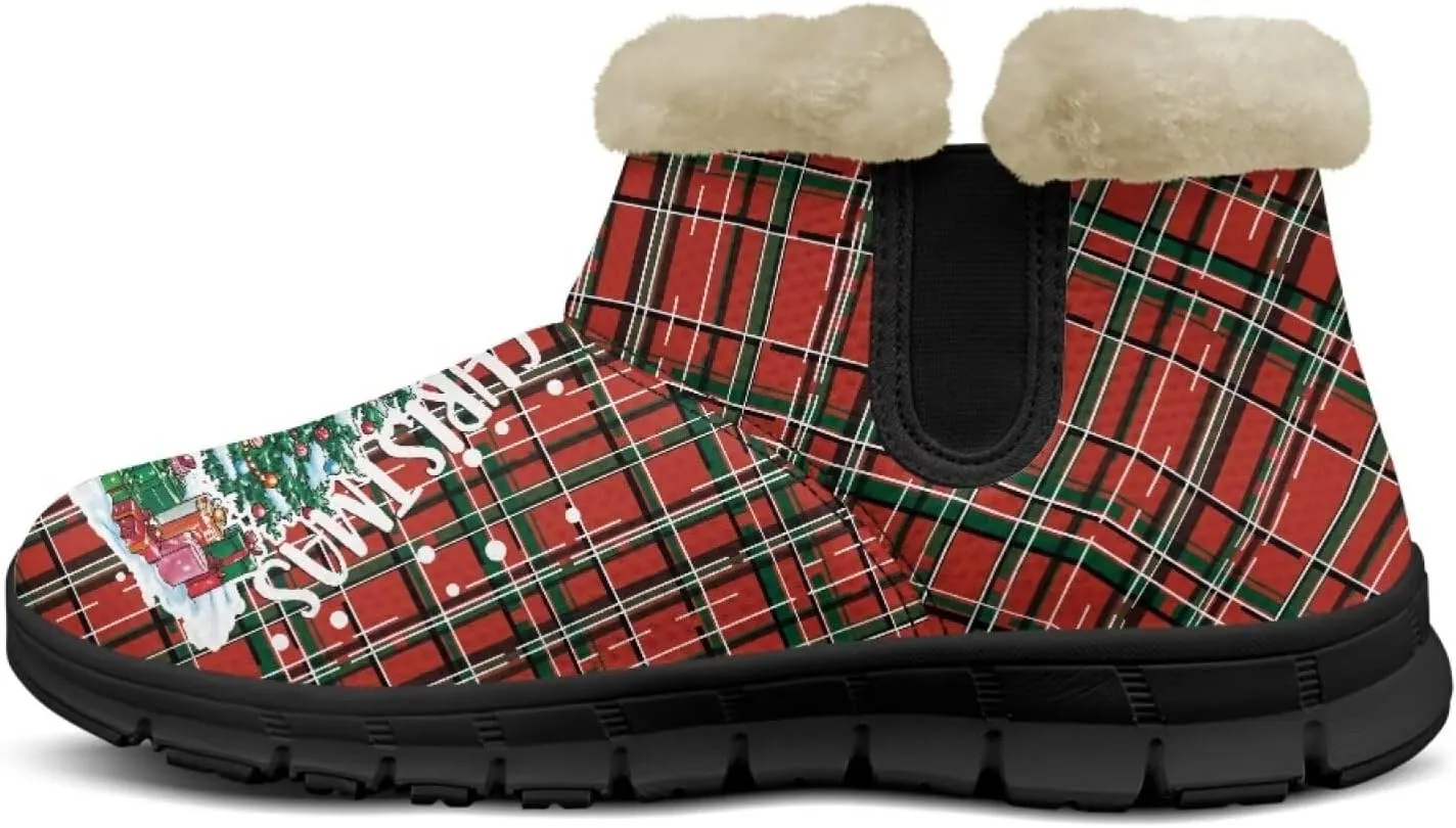 Jeiento Christmas Snow Boots for Women Fuzzy Ankle Booties Hiking Boots Non Slip