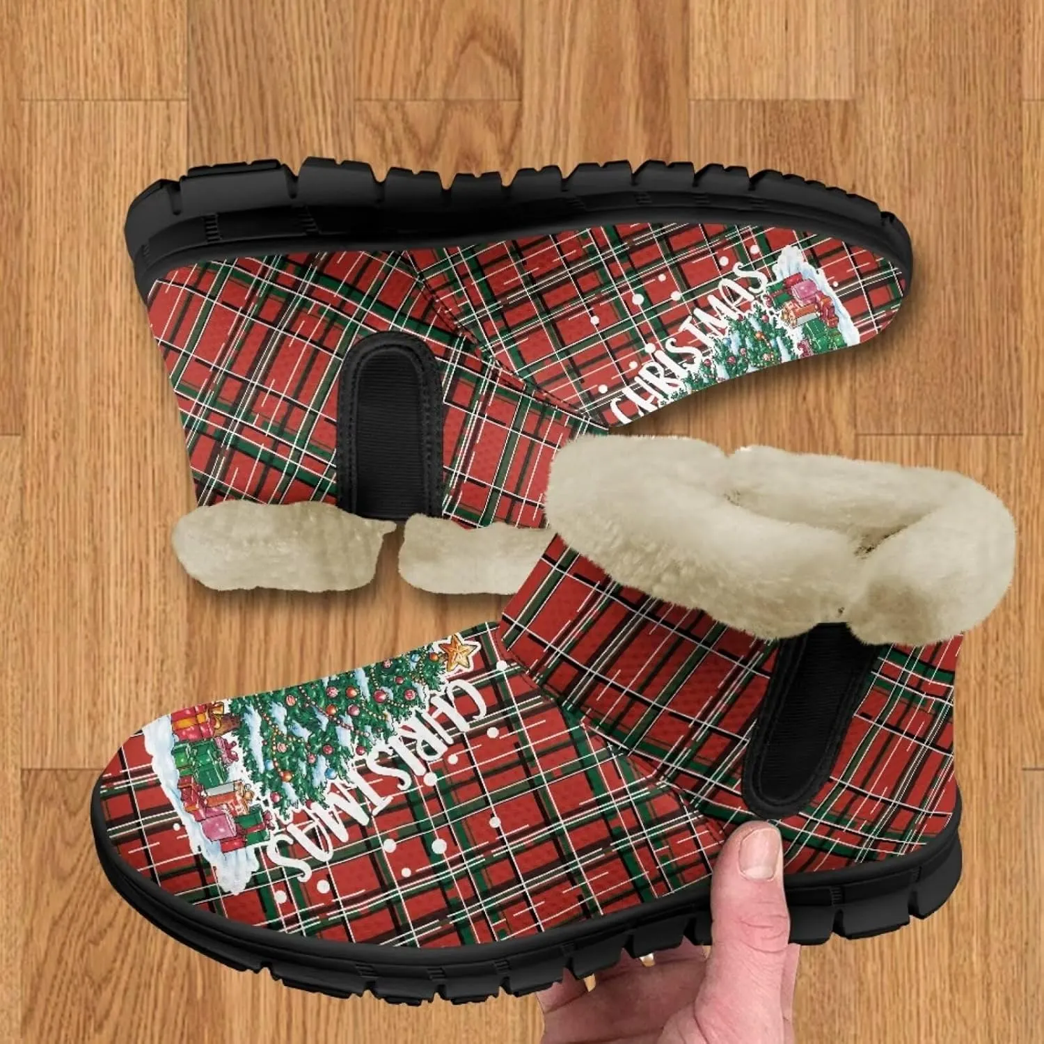 Jeiento Christmas Snow Boots for Women Fuzzy Ankle Booties Hiking Boots Non Slip