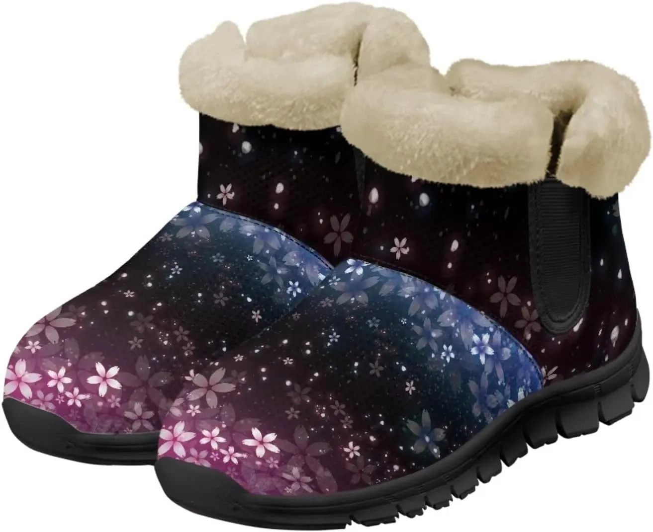 Jeiento Floral Women's Snow Boots Flowers Lightweight Fluffy Thickening Shoes Ladies Non Slip
