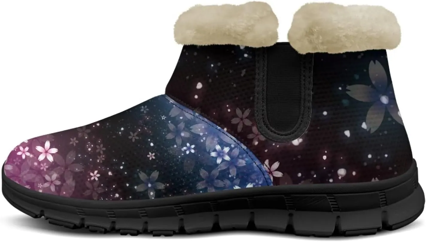 Jeiento Floral Women's Snow Boots Flowers Lightweight Fluffy Thickening Shoes Ladies Non Slip