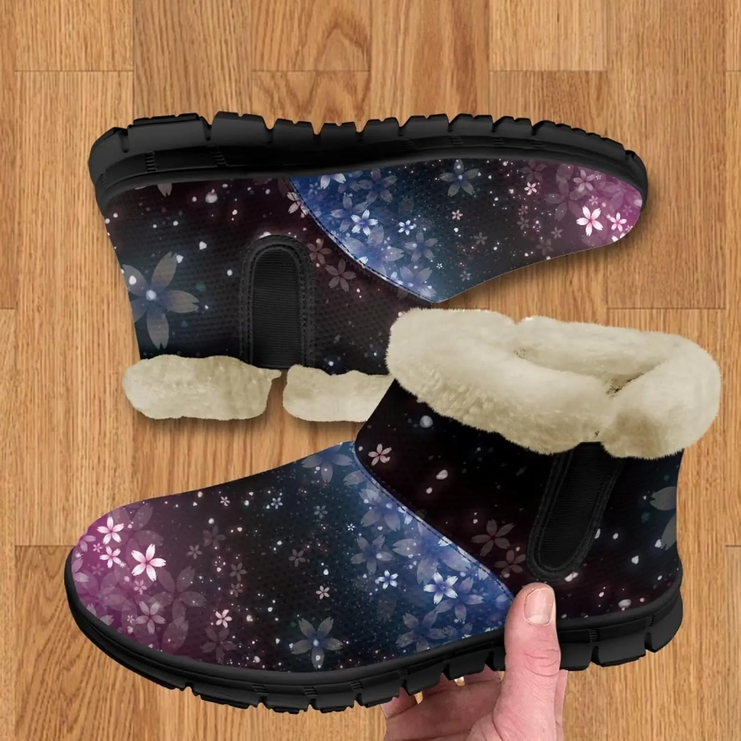 Jeiento Floral Women's Snow Boots Flowers Lightweight Fluffy Thickening Shoes Ladies Non Slip