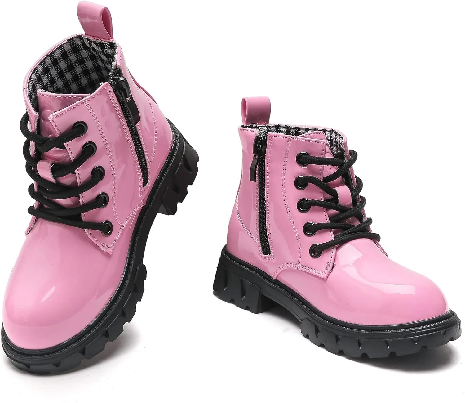 kkdom Boys Girls Waterproof Lace Up Side Zipper Ankle Combat Boots(Toddler/Little Kid/Big Kid)