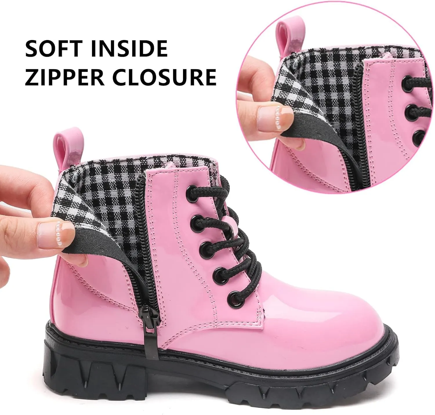 kkdom Boys Girls Waterproof Lace Up Side Zipper Ankle Combat Boots(Toddler/Little Kid/Big Kid)