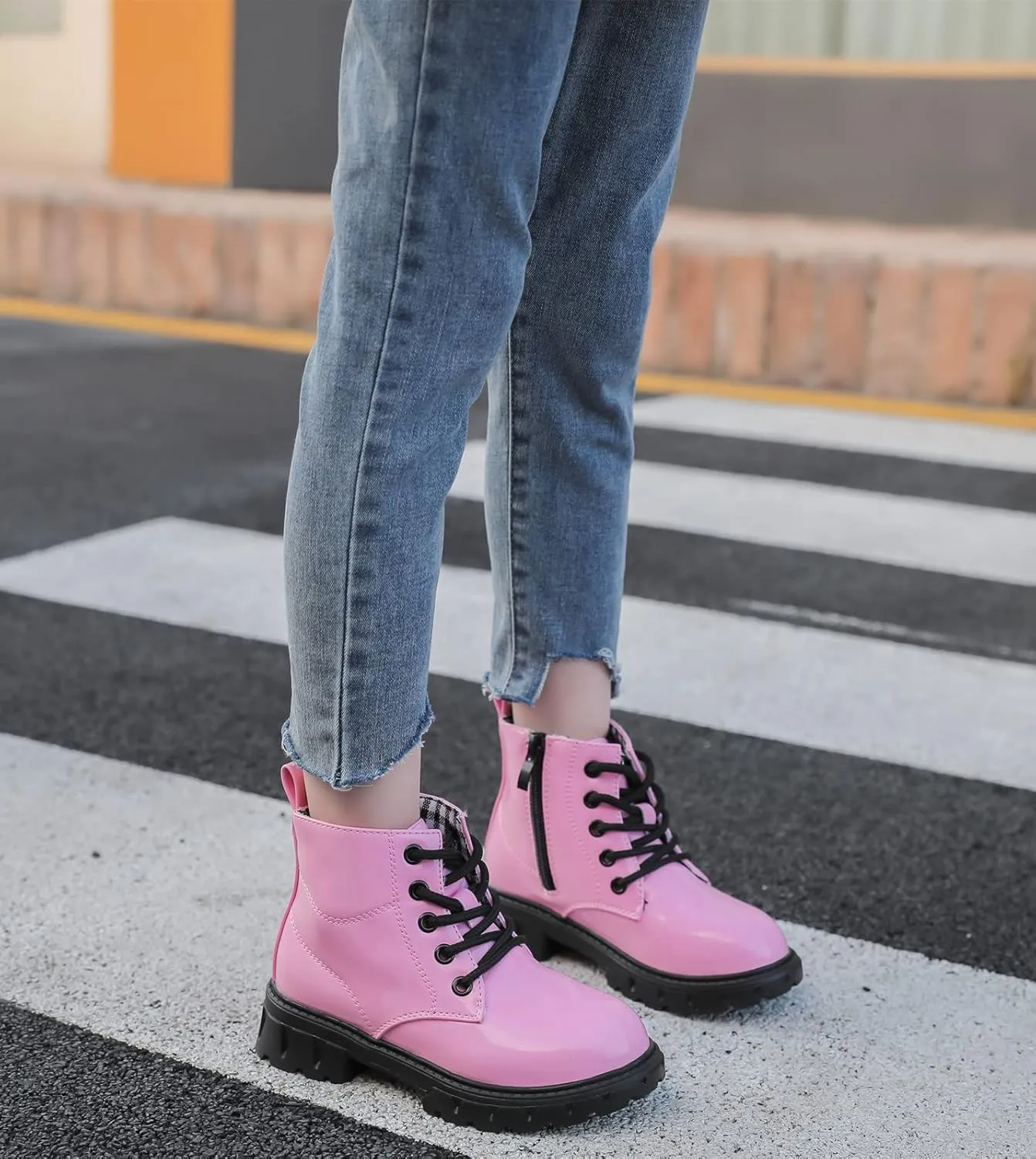 kkdom Boys Girls Waterproof Lace Up Side Zipper Ankle Combat Boots(Toddler/Little Kid/Big Kid)
