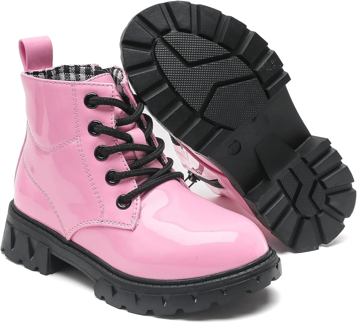 kkdom Boys Girls Waterproof Lace Up Side Zipper Ankle Combat Boots(Toddler/Little Kid/Big Kid)
