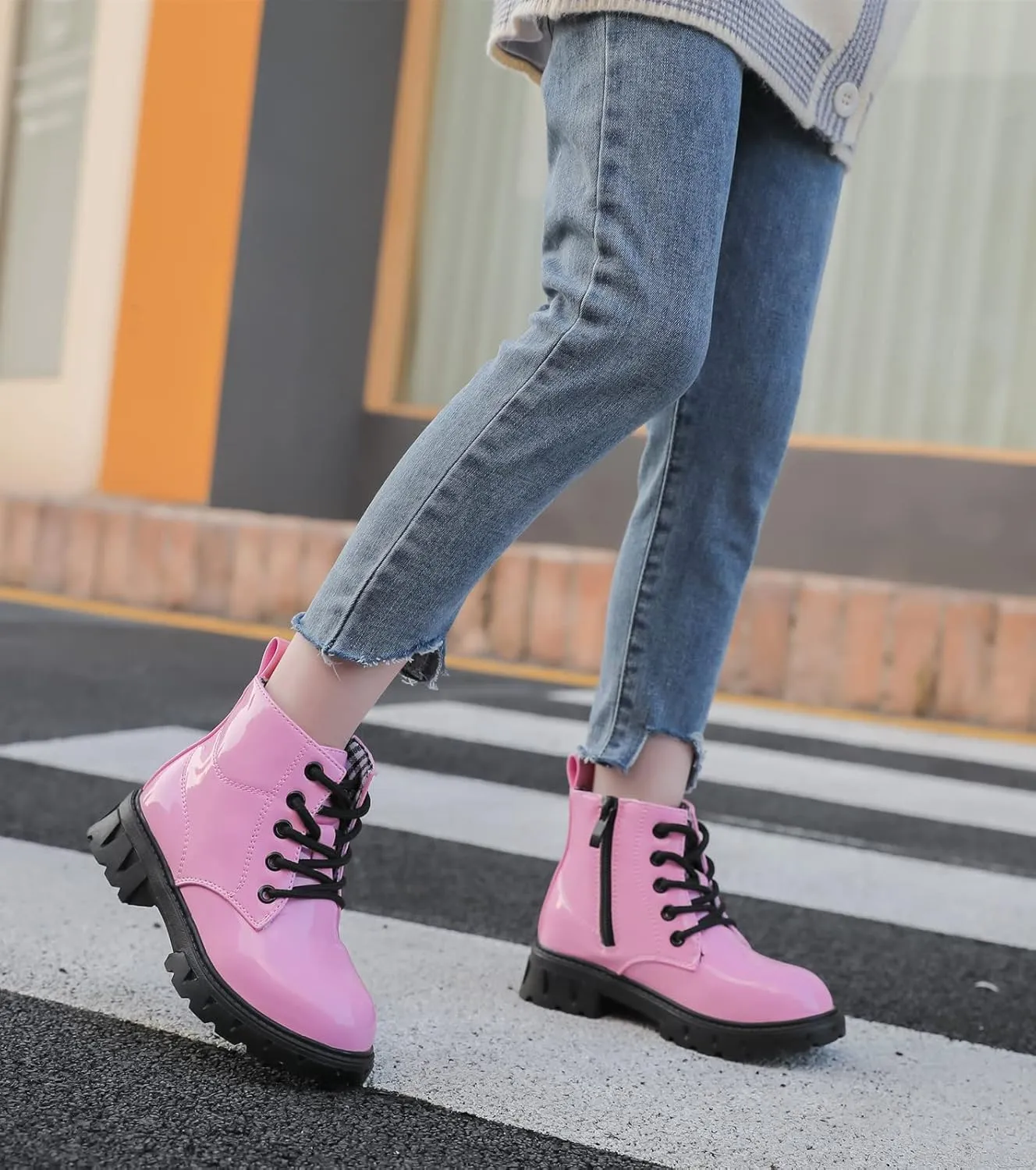 kkdom Boys Girls Waterproof Lace Up Side Zipper Ankle Combat Boots(Toddler/Little Kid/Big Kid)