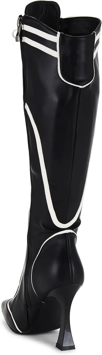 Knee High Boots Women Stiletto Heel Tall Black Boots Square Toe Side Zipper Fall Shoes