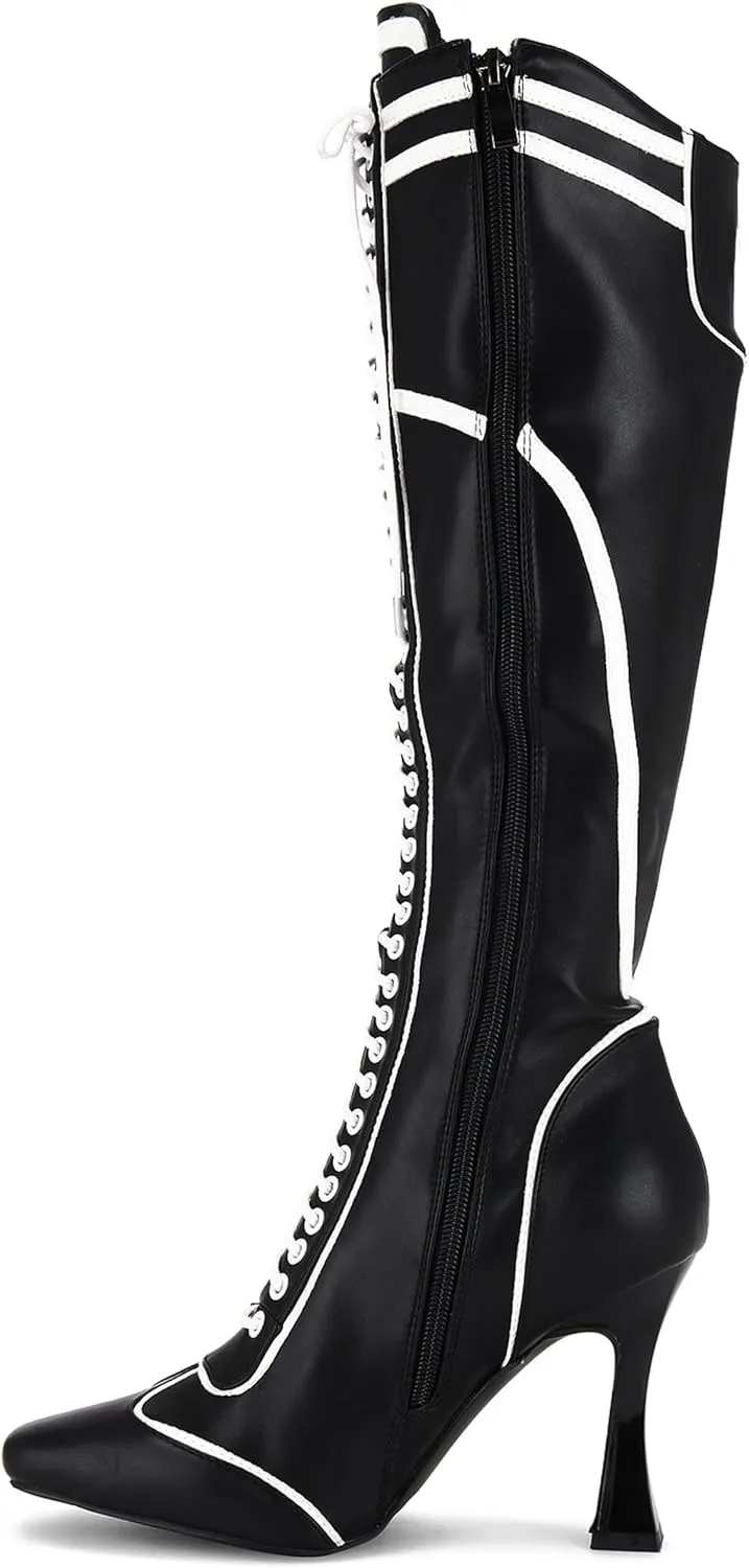 Knee High Boots Women Stiletto Heel Tall Black Boots Square Toe Side Zipper Fall Shoes