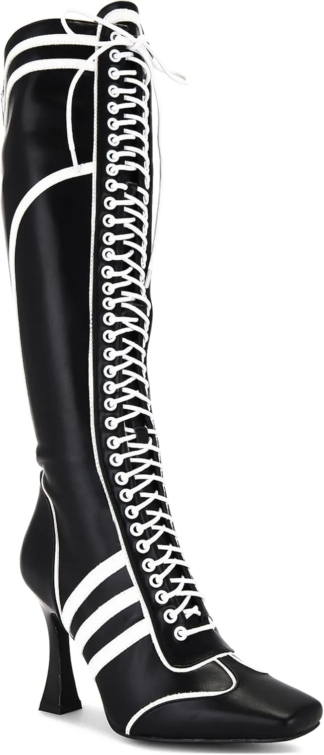 Knee High Boots Women Stiletto Heel Tall Black Boots Square Toe Side Zipper Fall Shoes