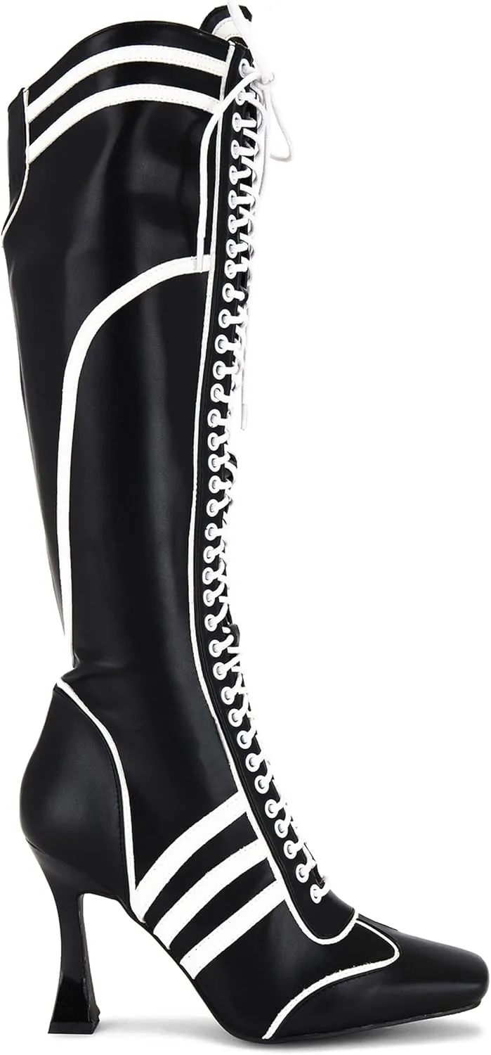 Knee High Boots Women Stiletto Heel Tall Black Boots Square Toe Side Zipper Fall Shoes