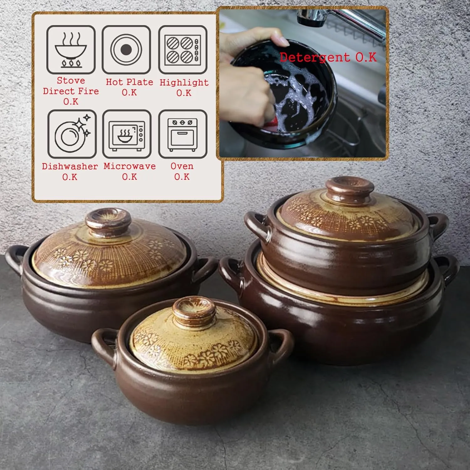 Korean Pot [Buncheong] MUD GLAZE Earthenware Ttukbaegi, Natural Ceramic Clay Cooking Pot Casserole, Heat Resistant Ceramic Earthen Pot, Zero-Crack Stone Bowl Stockpot Soup Cookware, Pottery