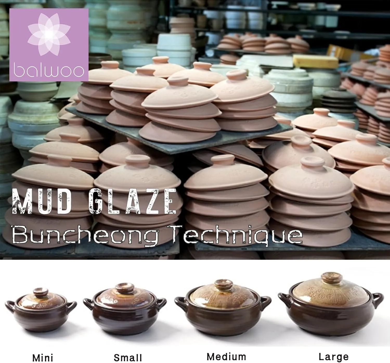 Korean Pot [Buncheong] MUD GLAZE Earthenware Ttukbaegi, Natural Ceramic Clay Cooking Pot Casserole, Heat Resistant Ceramic Earthen Pot, Zero-Crack Stone Bowl Stockpot Soup Cookware, Pottery