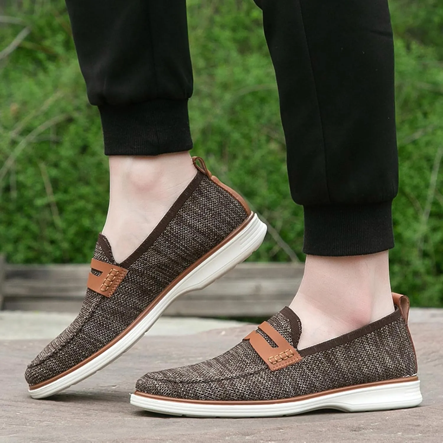 Leisure Men Four Seasons Mesh Non Slip Flat Round Toe Breathable Slip On Lazy Leisure Shoes for Men Casual No Shoelace Men's