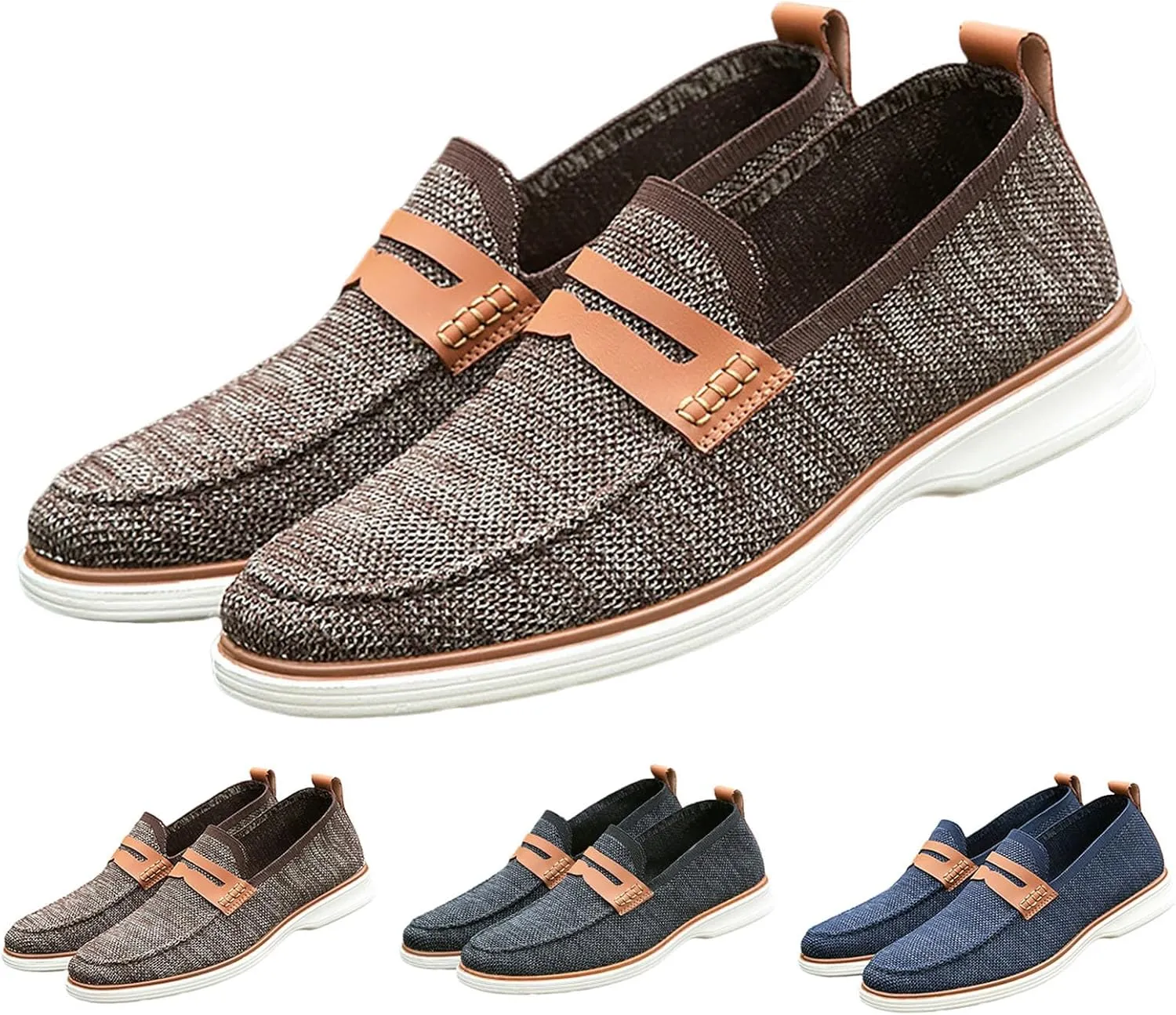 Leisure Men Four Seasons Mesh Non Slip Flat Round Toe Breathable Slip On Lazy Leisure Shoes for Men Casual No Shoelace Men's
