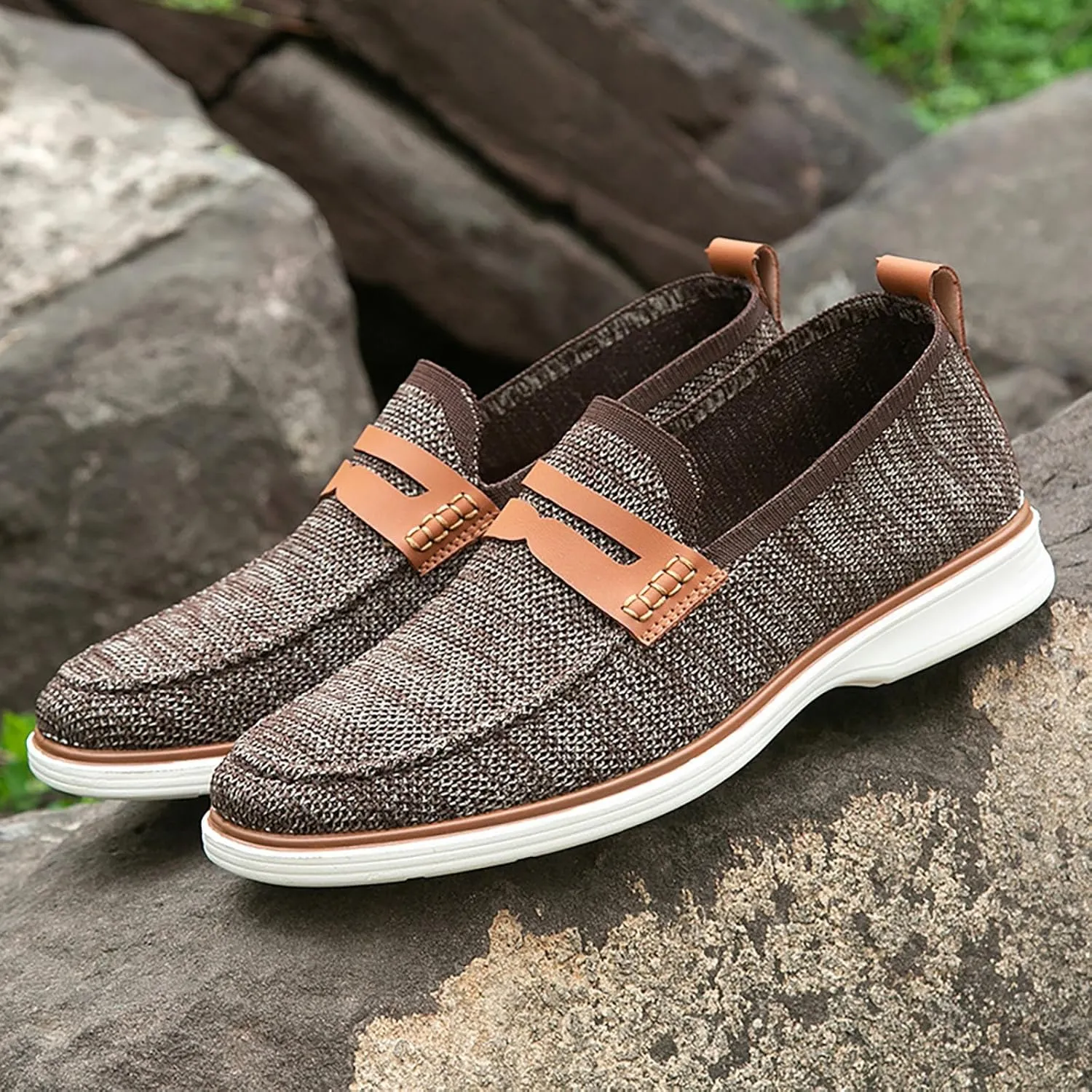 Leisure Men Four Seasons Mesh Non Slip Flat Round Toe Breathable Slip On Lazy Leisure Shoes for Men Casual No Shoelace Men's