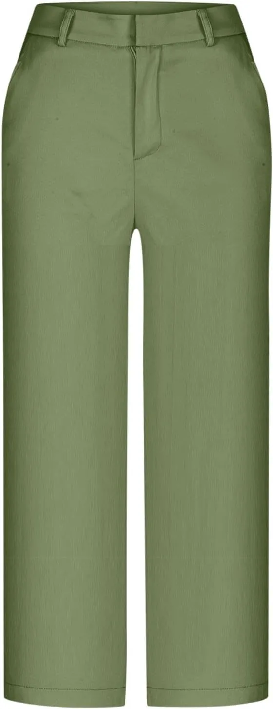 LEMONONSTORE Women Office Work Dressy Capris High Waist Ankle-Length Pants Casual Straight-Leg Trousers Loose Summer Shorts