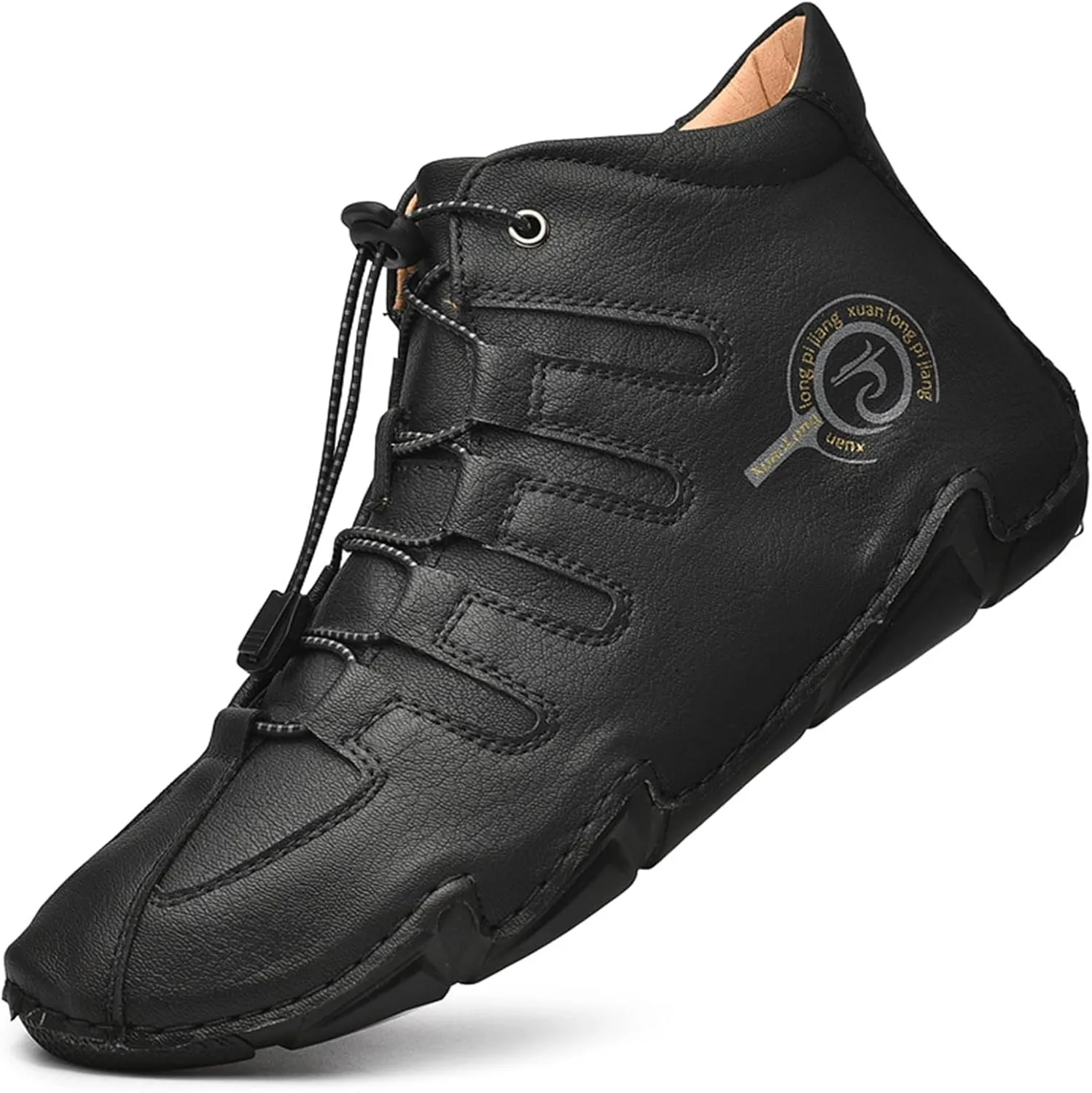 Lossarye Men's Italian Handmade Leather High Boots Casual Lightweight Waterproof Hiking Shoes Slip-On Chukka Boots Non-Slip Outdoor Sneakers